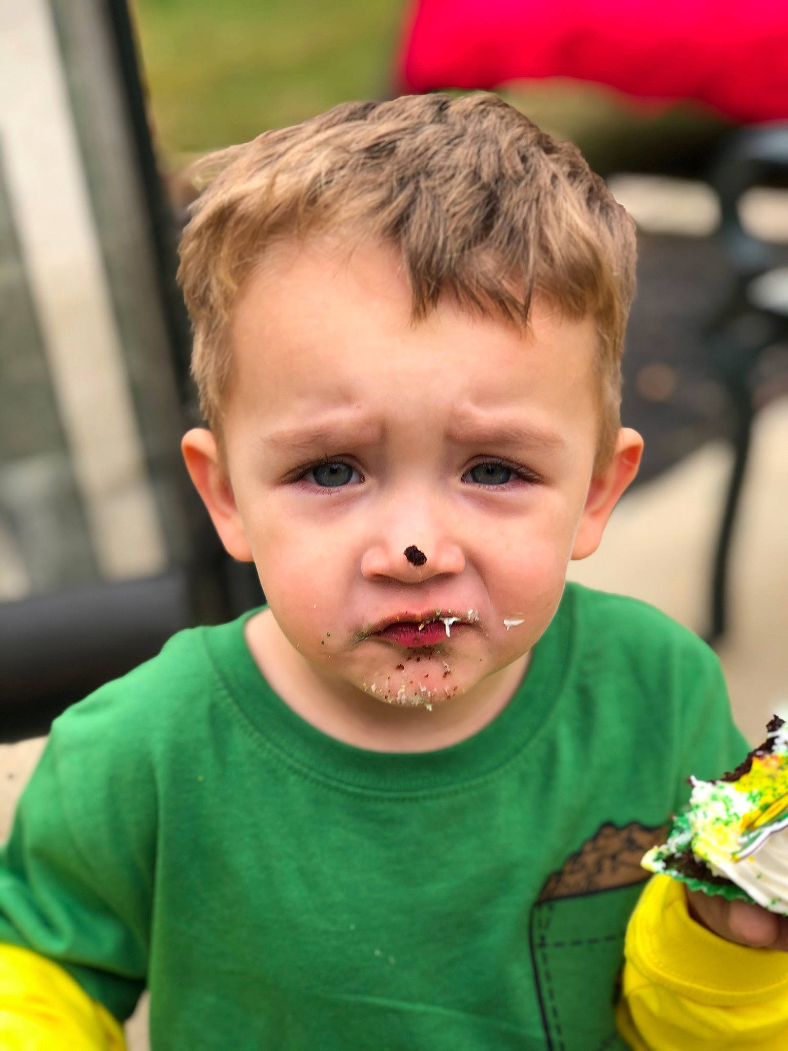 Liam joined the competition — help win amazing prizes! cheek, child, dessert, event, eyelash, facial_expression, fun, grass, green, happy, leisure, nose, person, play, recreation, sorrow, summer, sweetness, t_shirt, toddler