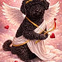 Végas participe au concours pour gagner de l'argent avec cette photo : adorable, angel_wings, black_dog, bow_and_arrow, clouds, costume, cupid, curly_fur, cute, dog, fantasy, fluffy, golden_crown, hearts, mythical, pink_background, romantic, sparkles, toga, valentines
