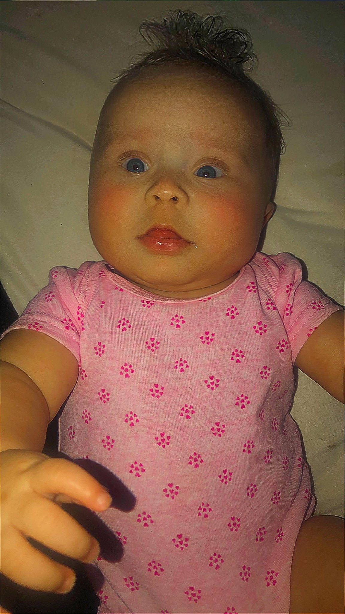 Nova joined the competition — help win amazing prizes! baby, baby_toddler_clothing, cheek, chin, dress, eye, eyebrow, eyelash, gesture, hand, human_body, iris, lip, mouth, neck, nose, person, pink, shoulder, skin