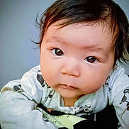 Freya is registered to the contest to win money with this photo: baby, infant, face, eyes, cheeks, hair, onesie, closeup, portrait, cute, adorable, curious_expression, looking_at_camera, indoor, soft_lighting, young_child, single_person, sleeves, skin, hands