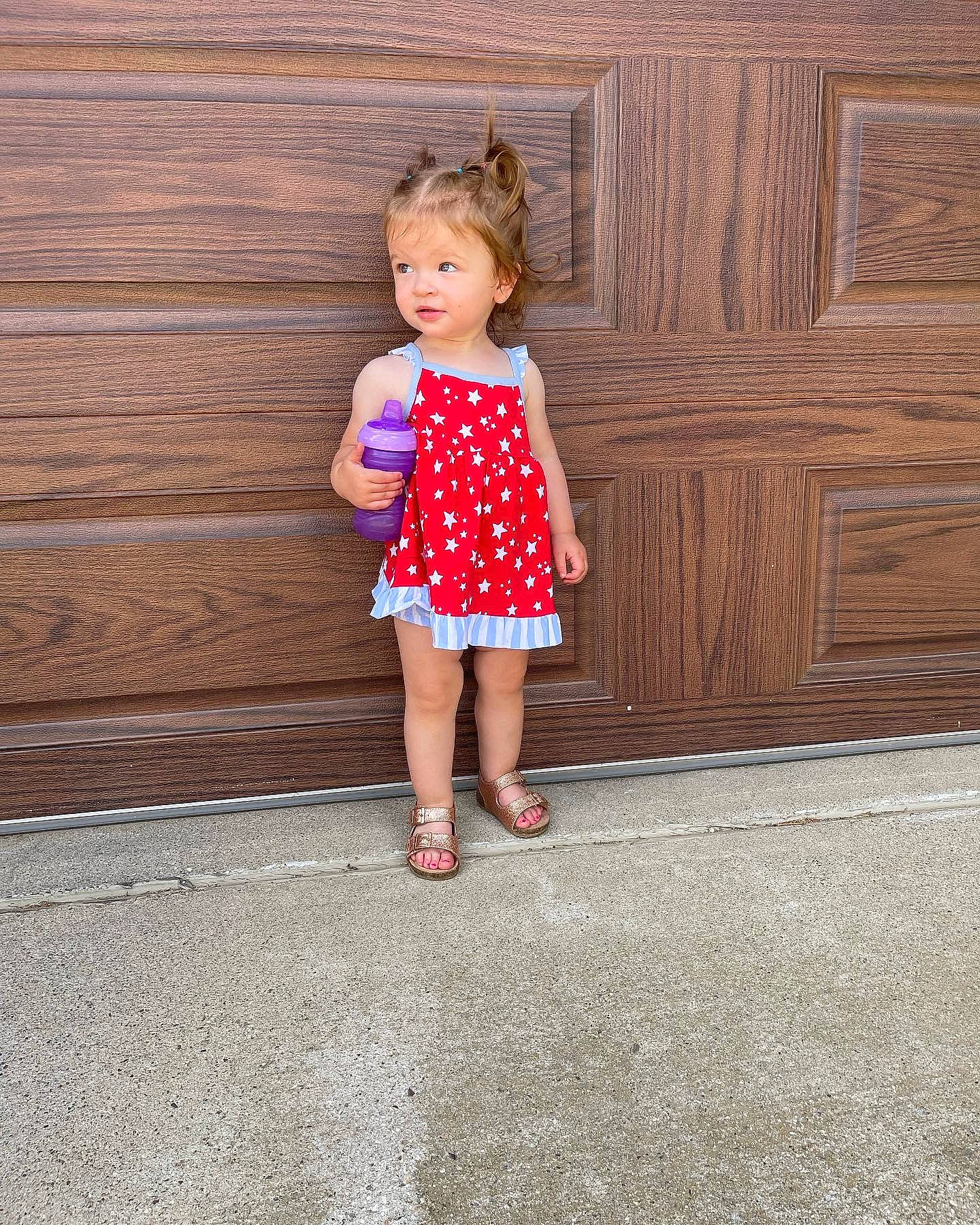 Blakelynn joined the competition — help win amazing prizes! baby_toddler_clothing, blond, child, day_dress, dress, electric_blue, fashion_design, flooring, happy, human_leg, leg, magenta, one_piece_garment, pattern, person, plant, sleeve, street_fashion, toddler, waist