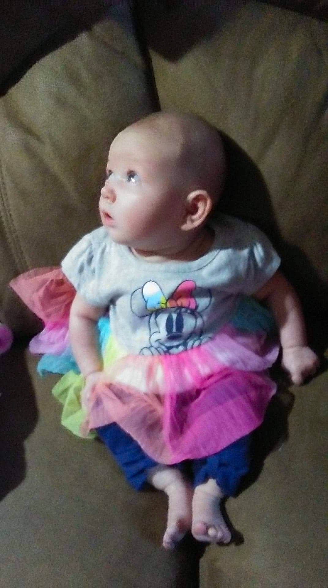 Gracelyn joined the competition — help win amazing prizes! baby, baby_products, baby_toddler_clothing, cheek, child, dress, head, iris, person, pink, product, sitting, skin, toddler