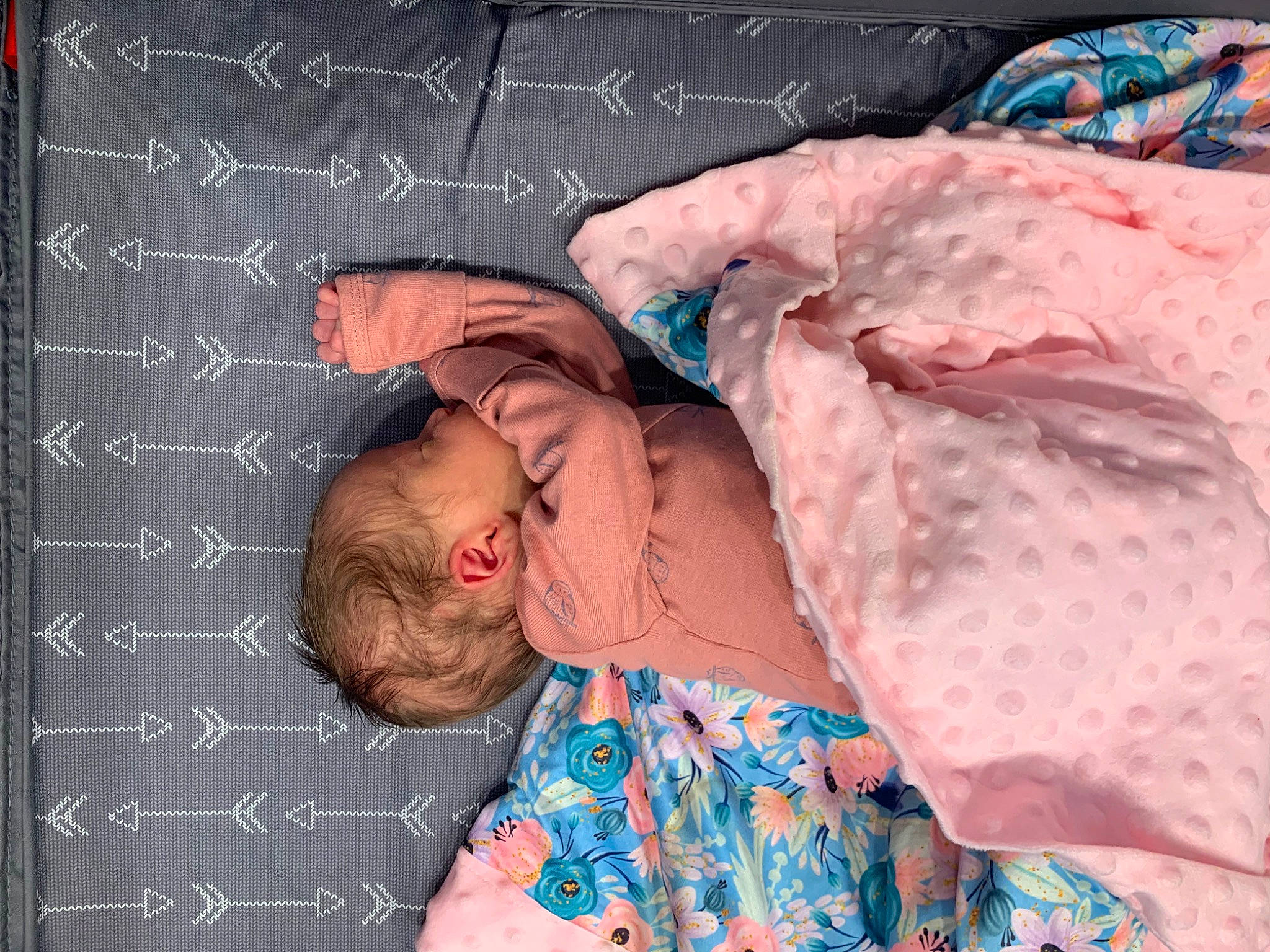 Kinley joined the competition — help win amazing prizes! abdomen, baby, baby_products, baby_sleeping, baby_toddler_clothing, bedding, bedtime, child, comfort, flesh, head, linens, magenta, nap, pattern, person, pink, room, sleep, textile