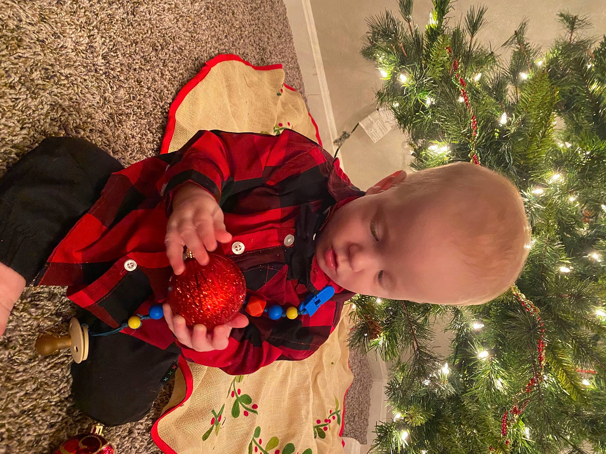 Lukas joined the competition — help win amazing prizes! baby, child, christmas_decoration, christmas_ornament, christmas_tree, event, fun, grass, happy, holiday, holiday_ornament, human_body, ornament, people_in_nature, person, plant, smile, toddler, tradition, tree