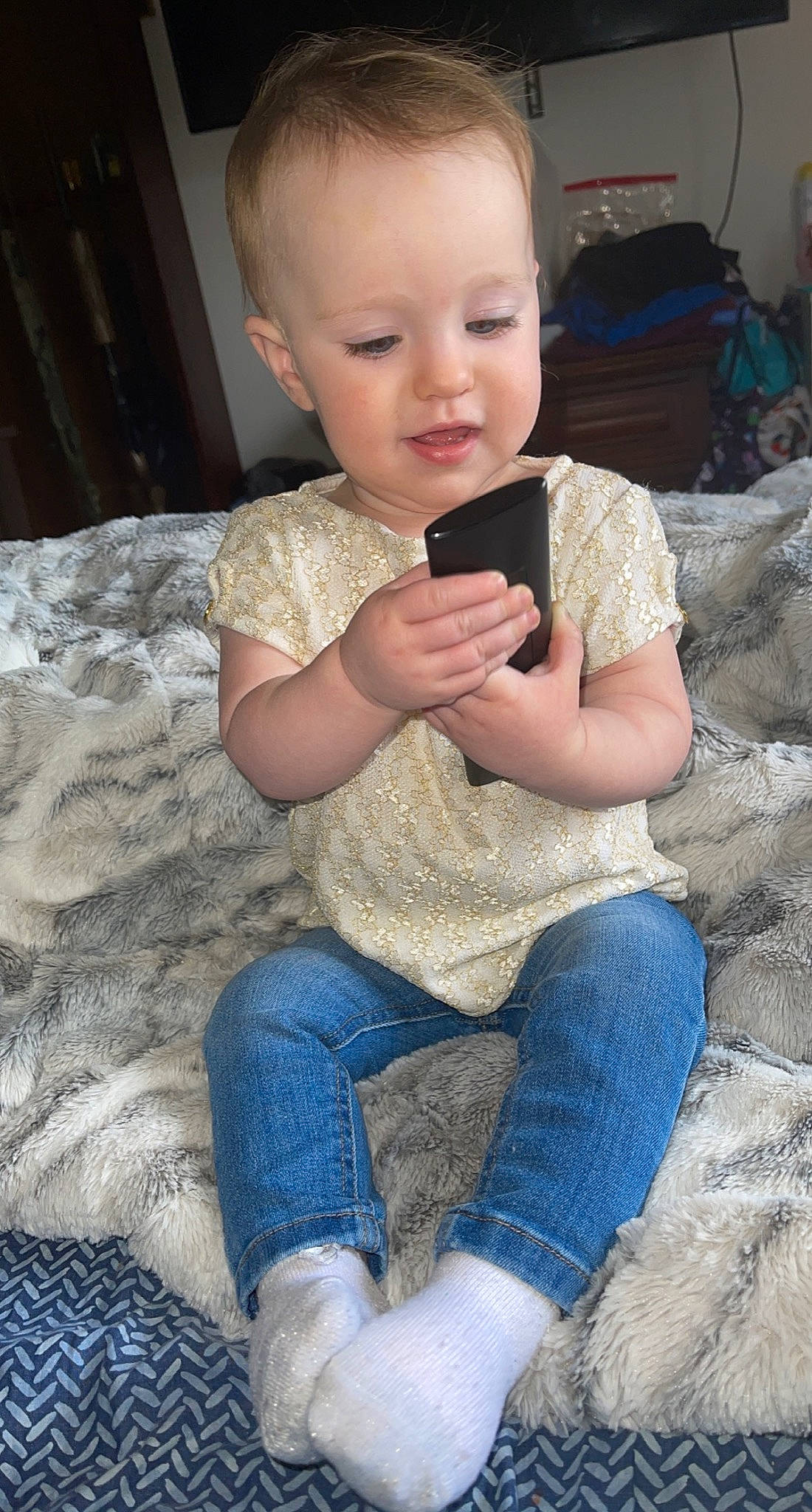 Emalyne joined the competition — help win amazing prizes! baby_toddler_clothing, beauty, cheek, child, chin, clothing, comfort, eye, eyelash, face, head, human_body, iris, jeans, leg, nose, person, skin, sleeve, standing