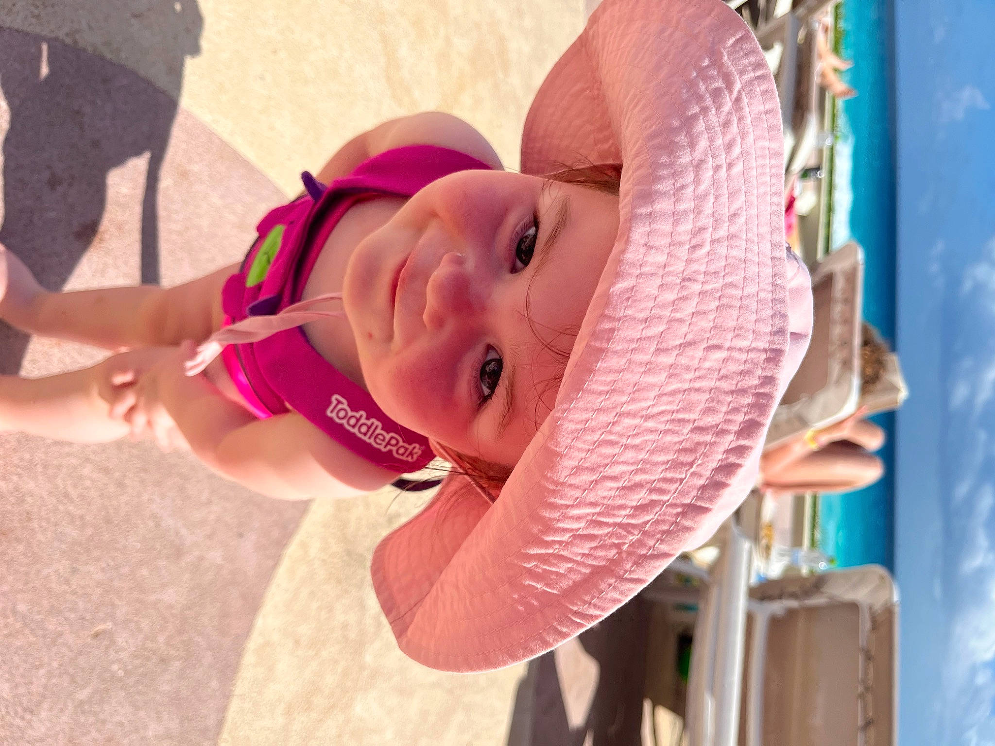 Paisley is registered to the contest to win money with this photo: baby, cap, child, eyewear, fashion_accessory, fun, happy, hat, headwear, leisure, magenta, person, pink, recreation, smile, sun_hat, toddler, vacation