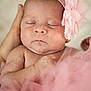 newborn, baby, infant, pink, headband, flower, sleeping, peaceful, soft, tulle, hand, closeup, portrait, skin, cute, tiny, adorable, child, resting, serene