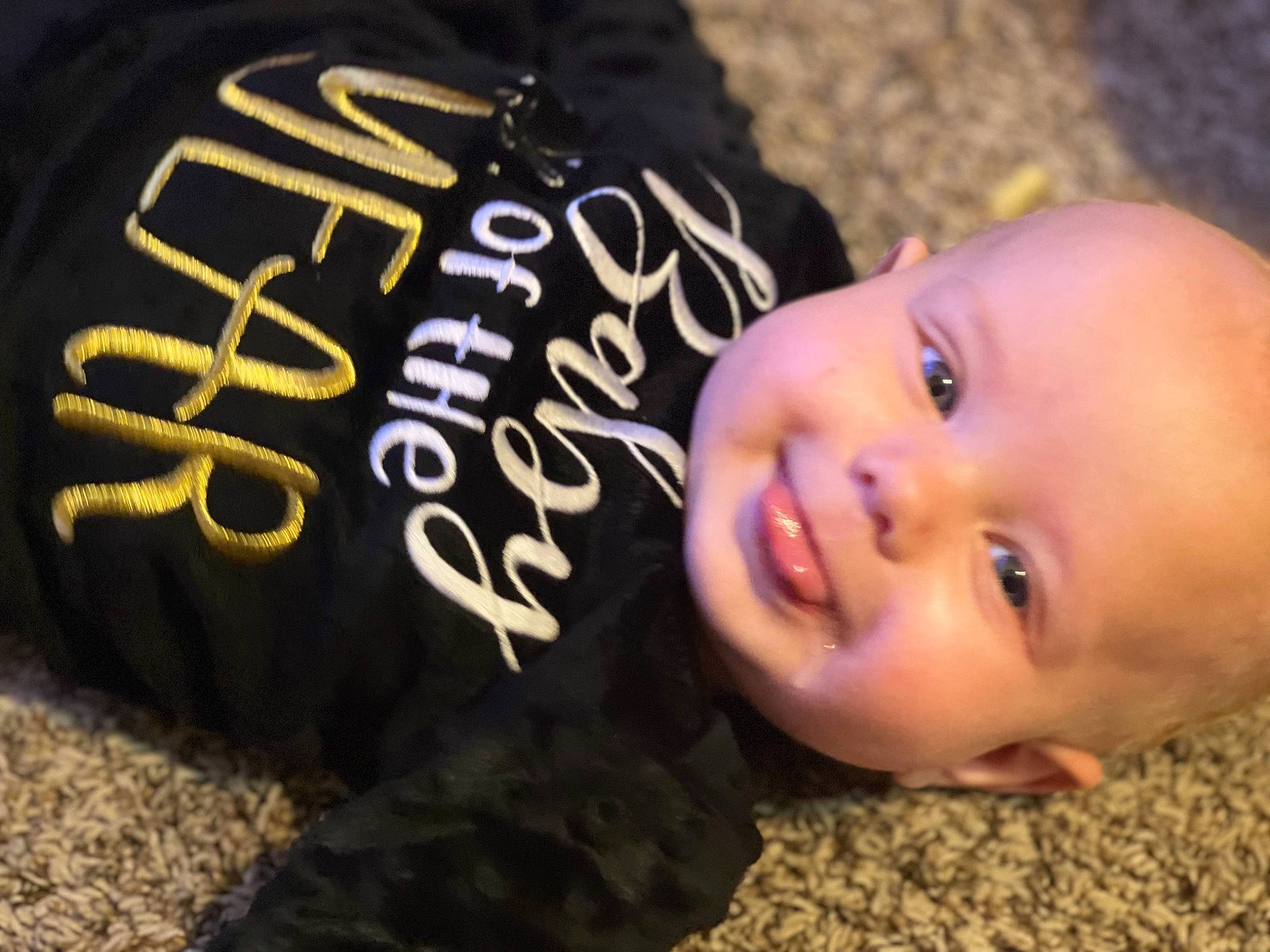 Prestyn joined the competition — help win amazing prizes! baby, baby_laughing, chalk, cheek, child, face, flash_photography, flooring, fun, grass, hairstyle, handwriting, happy, joy, lip, mammal, nose, person, skin, smile