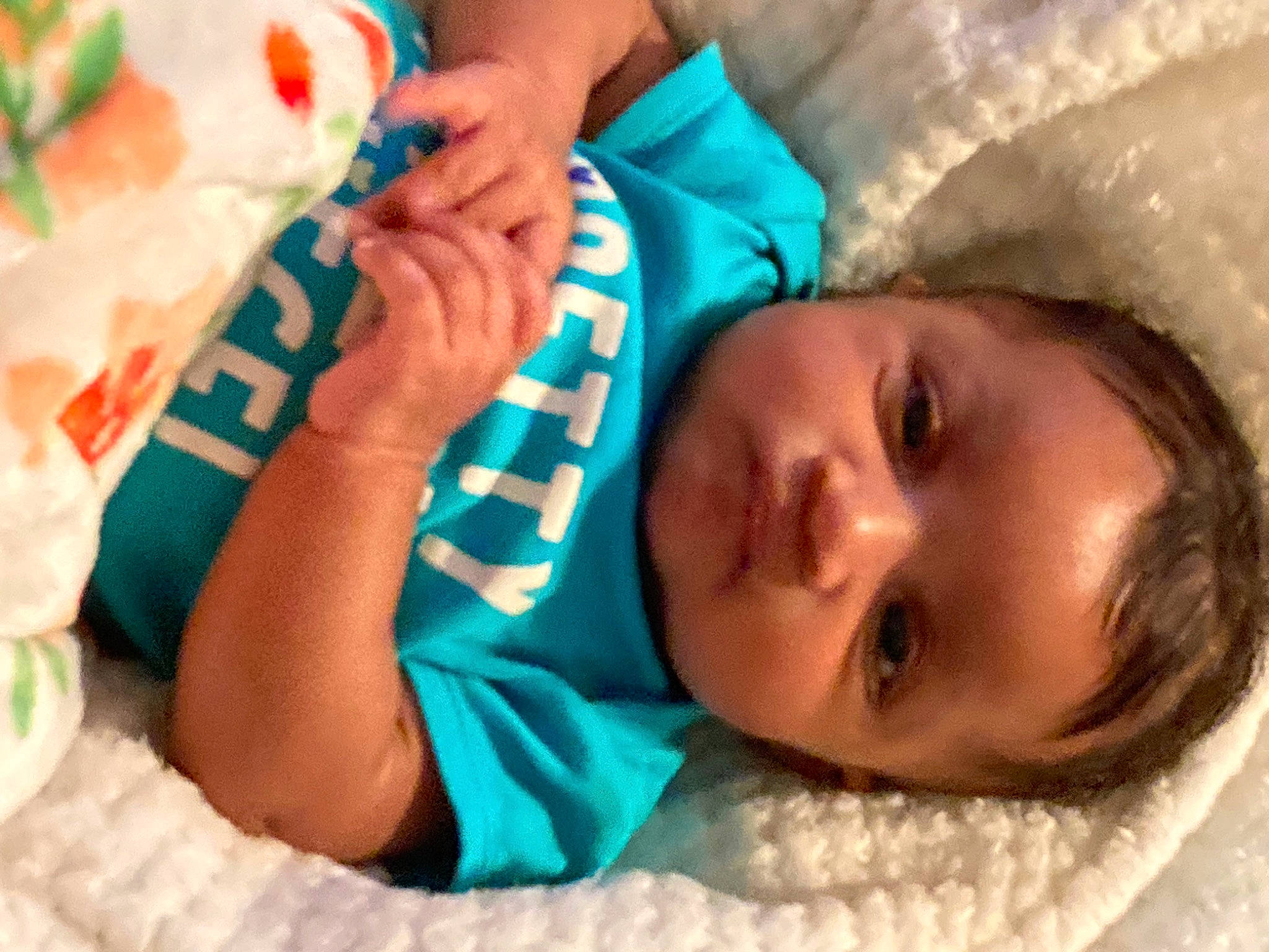 Imani joined the competition — help win amazing prizes! azure, baby, baby_products, baby_sleeping, baby_toddler_clothing, cheek, child, comfort, facial_expression, finger, happy, head, iris, linens, mouth, nose, person, product, skin, textile