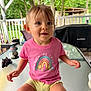 Kinsley is registered to the contest to win money with this photo: child, toddler, pink_shirt, rainbow, smile, glass_table, porch, outdoor, greenery, garden_decor, shorts, baby, cute, happy, face, person, summer, daylight, casual, sitting