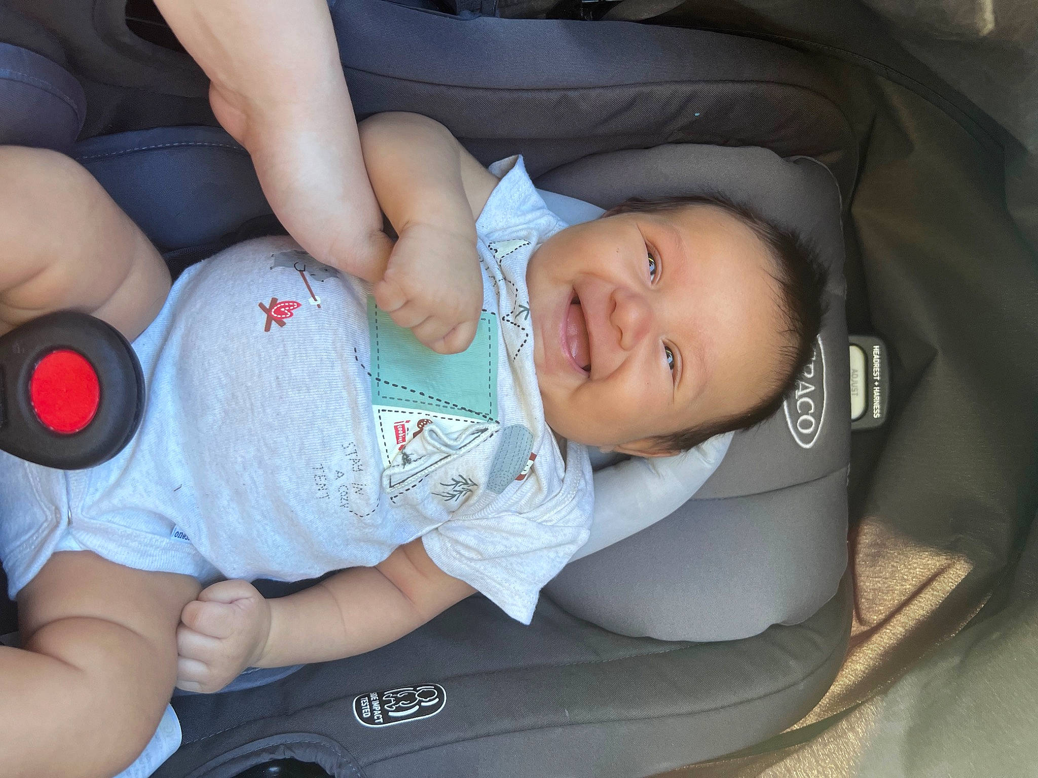 Kayden joined the competition — help win amazing prizes! auto_part, baby, baby_carriage, baby_in_car_seat, baby_products, baby_toddler_clothing, beauty, car_seat, child, comfort, human_body, joy, knee, lap, mammal, nail, person, product, smile, thigh