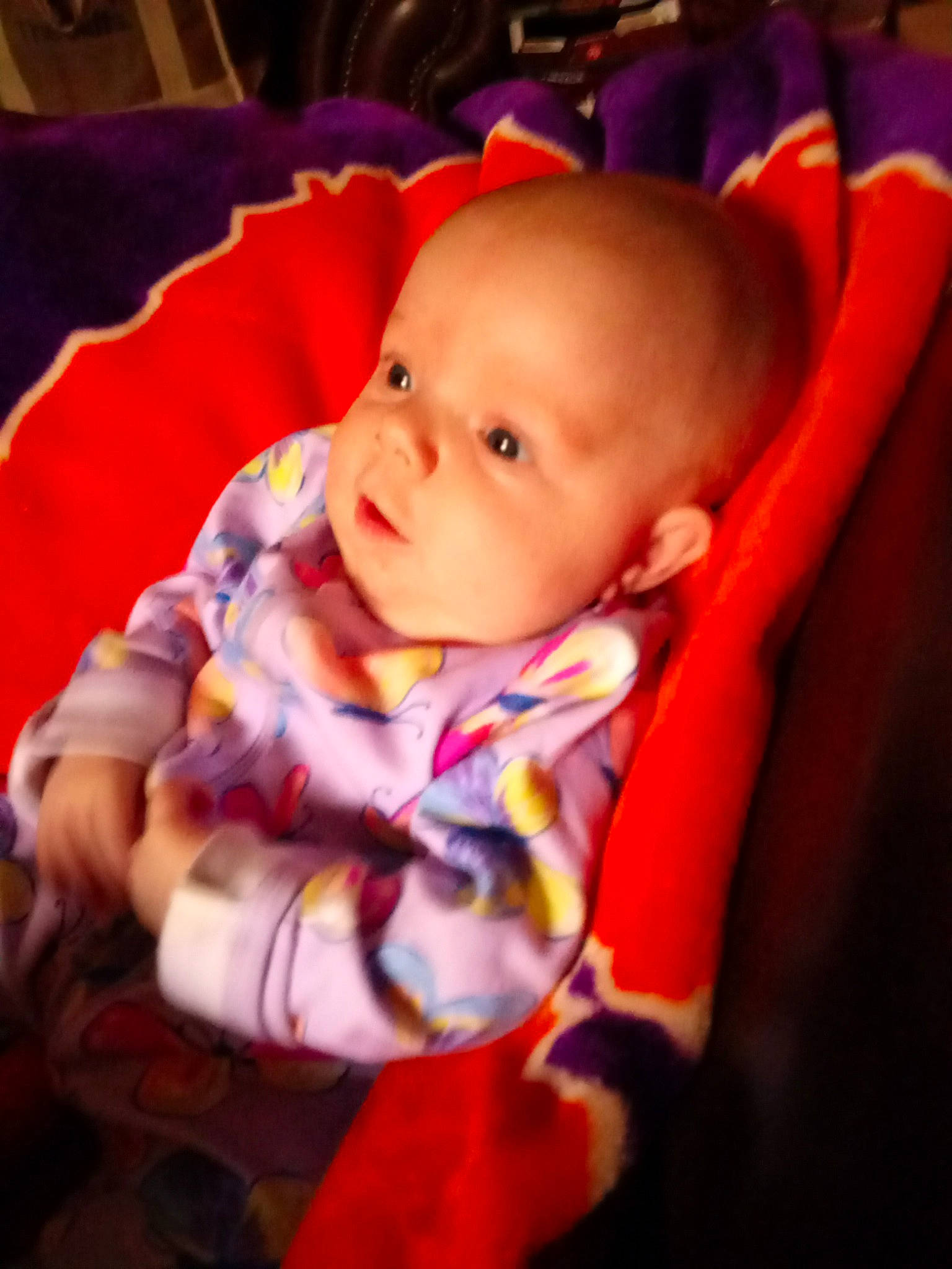 Zaelynn joined the competition — help win amazing prizes! baby, baby_carriage, baby_products, baby_toddler_clothing, bedtime, carmine, cheek, child, comfort, eye, happy, human_body, iris, linens, lip, person, purple, sitting, sleeve, smile