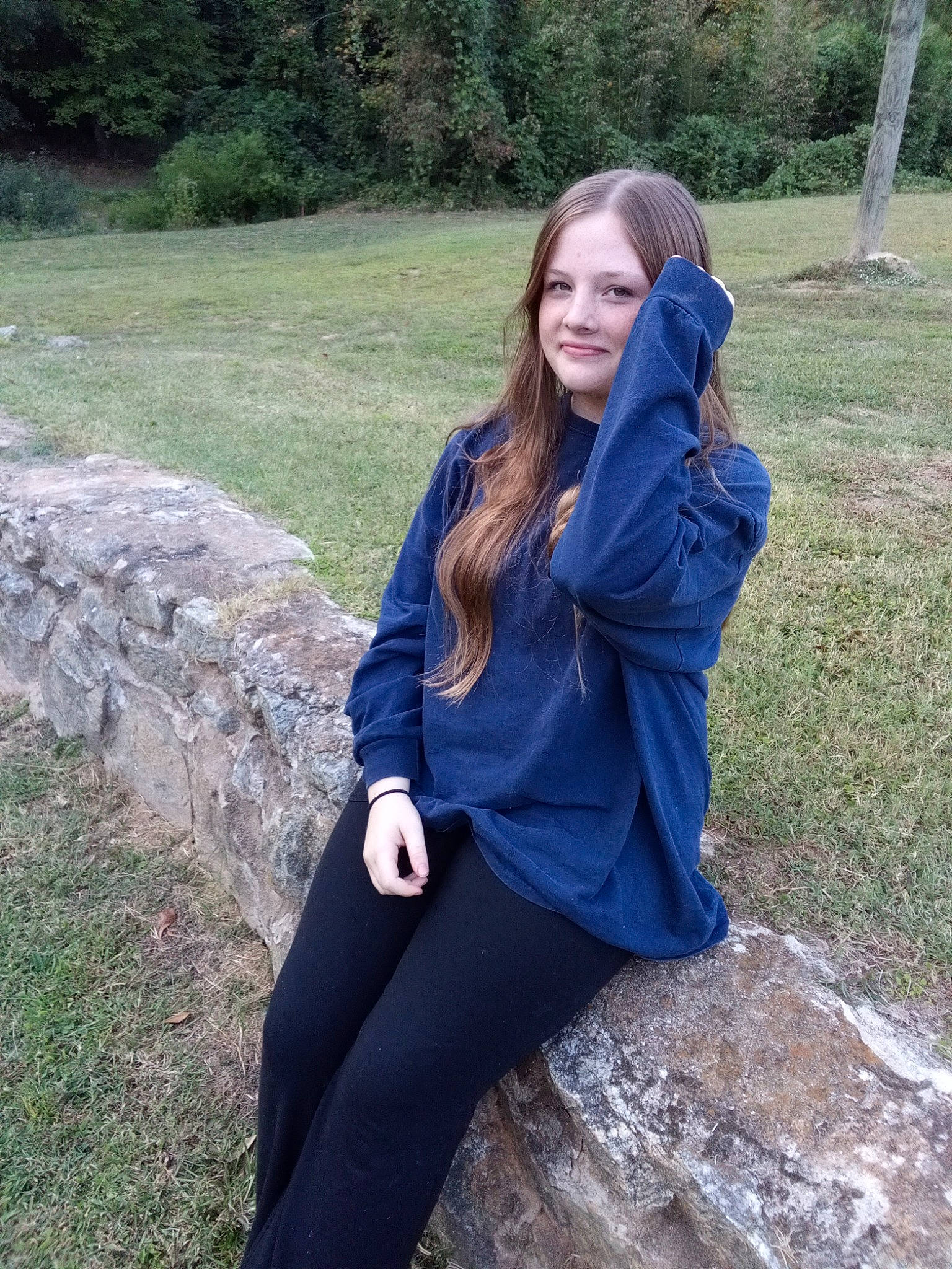 Katie joined the competition — help win amazing prizes! blazer, blond, denim, electric_blue, forest, formal_wear, grass, hair, happy, human_leg, knee, leisure, long_hair, people_in_nature, person, plant, sleeve, sportswear, thigh, tree