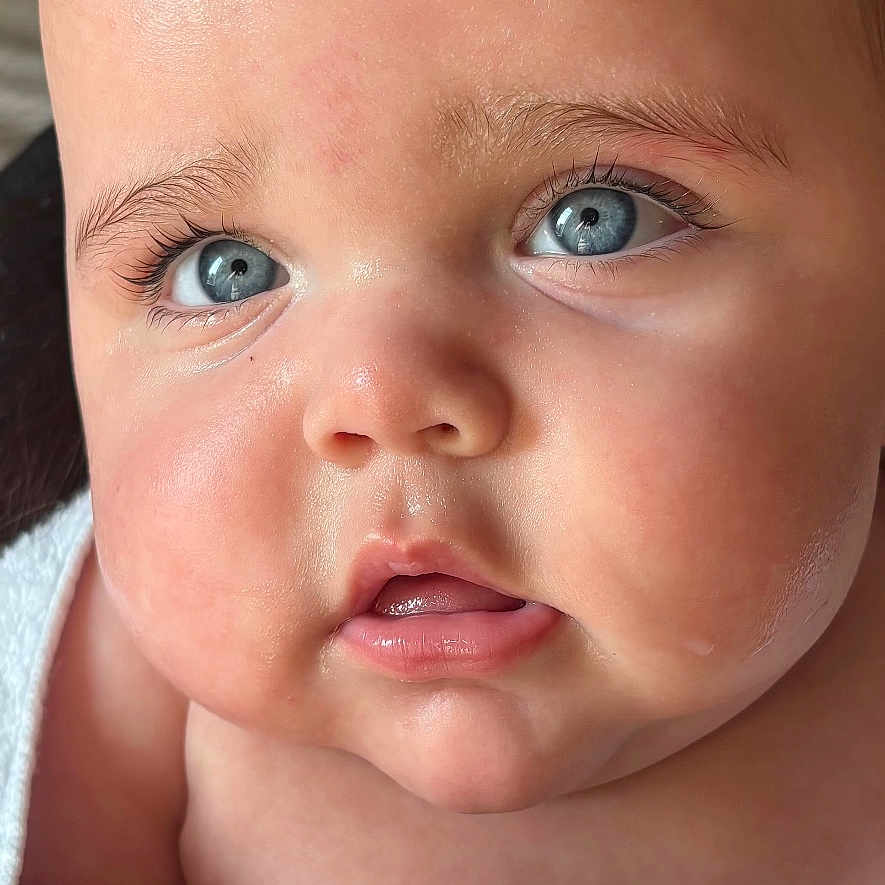 Ezree joined the competition — help win amazing prizes! adorable, baby, blue_eyes, child, chubby_cheeks, close_up, curious, cute, expression, face, flesh, hand, human, infant, newborn, portrait, skin, soft_light, towel, young
