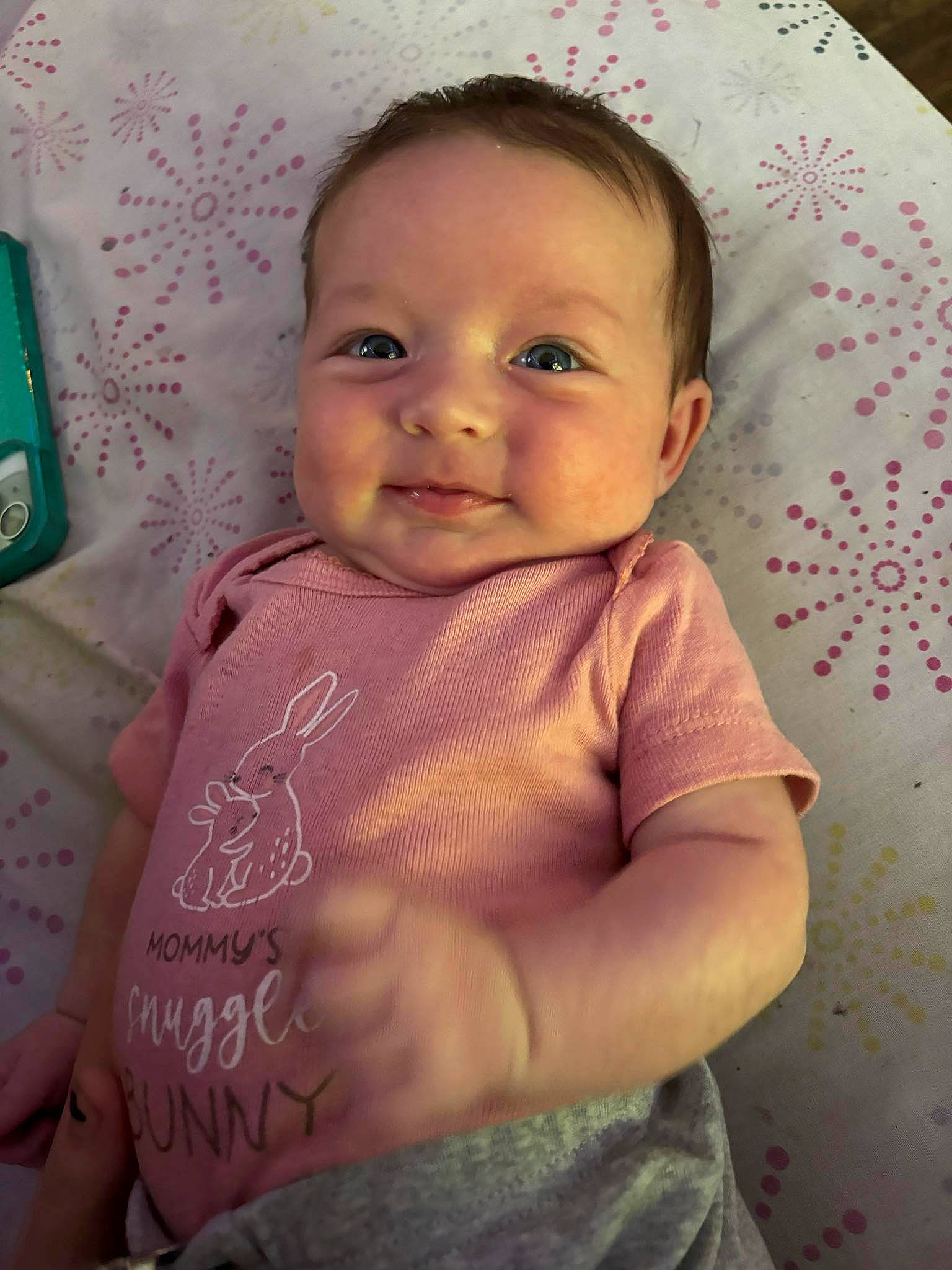 Everly joined the competition — help win amazing prizes! baby, baby_toddler_clothing, cheek, chin, eye, face, forehead, hair, head, human_body, iris, lip, mouth, nose, person, pink, skin, sleeve, smile, stomach
