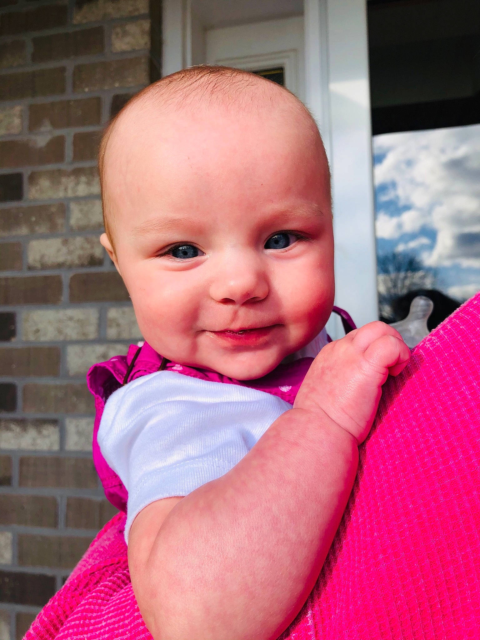 Alaia joined the competition — help win amazing prizes! baby, baby_toddler_clothing, brickwork, cheek, child, eye, fun, gesture, happy, head, lip, magenta, nose, person, pink, purple, skin, sleeve, smile, thumb