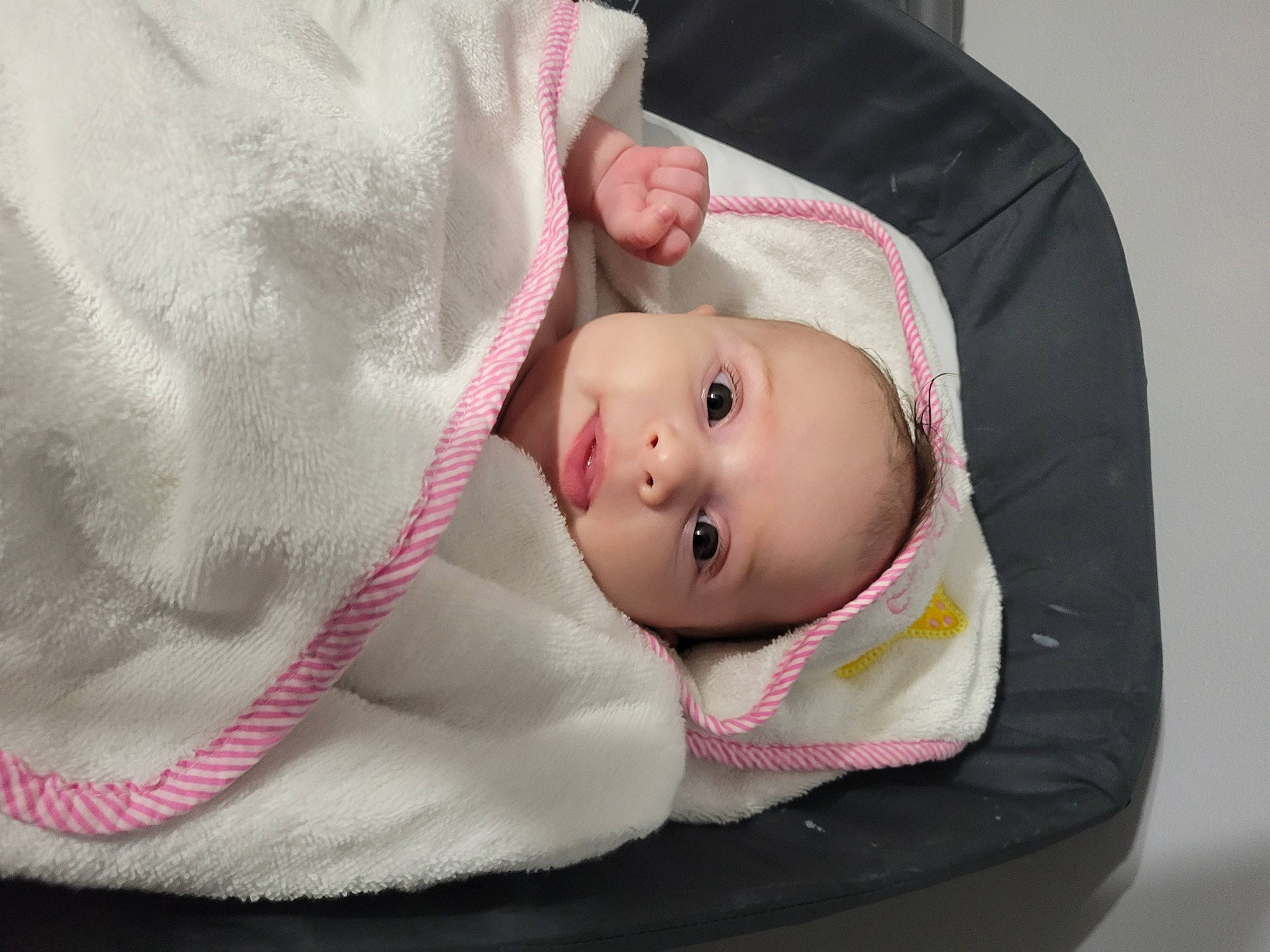 Moira is registered to the contest to win money with this photo: baby, baby_products, baby_safety, baby_toddler_clothing, cheek, child, comfort, eyelash, linens, lip, person, portrait_photography, sitting, skin, sleeve, toddler