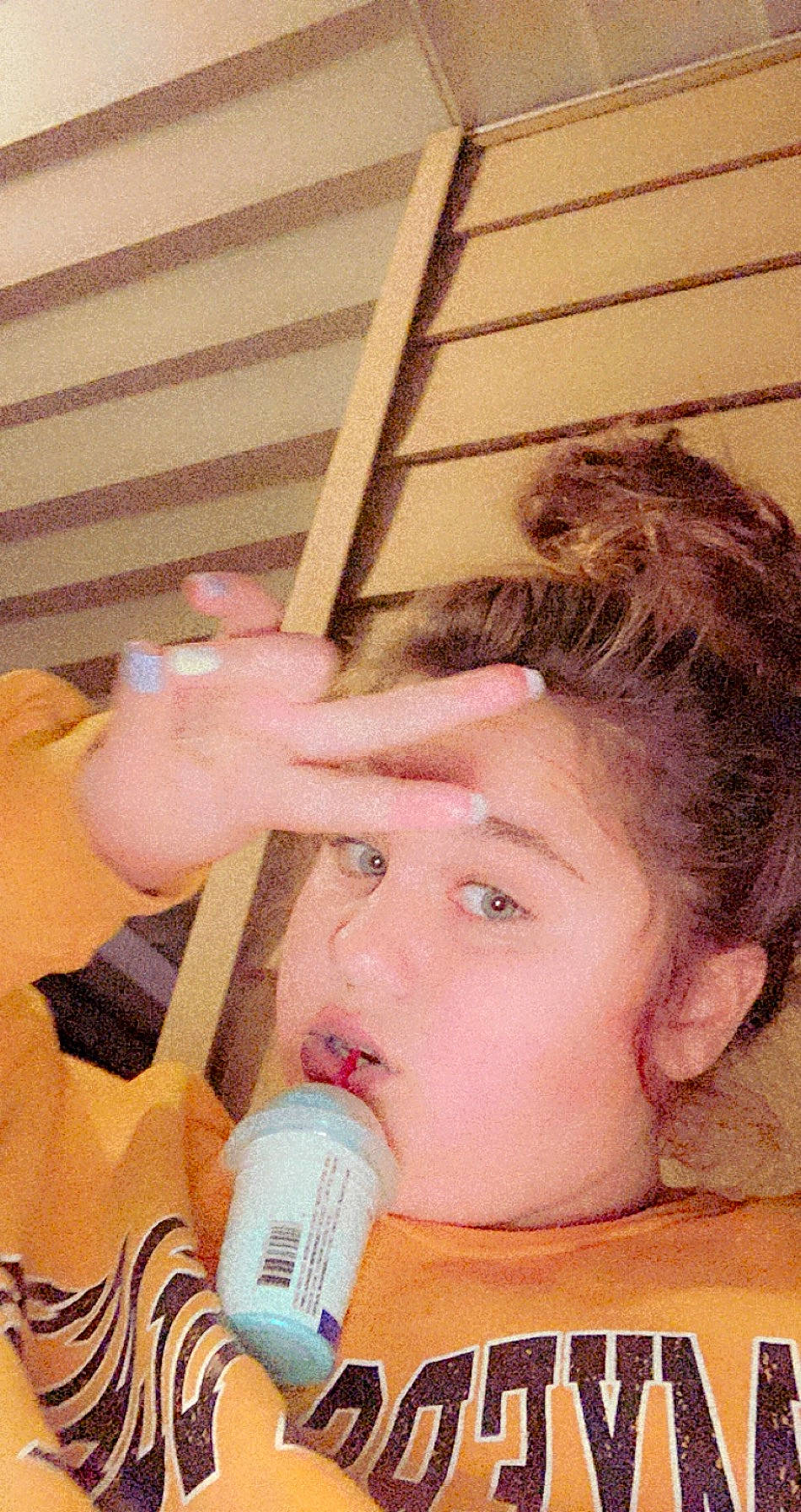 Gabby joined the competition — help win amazing prizes! cheek, chin, ear, eyebrow, eyelash, face, finger, forehead, gesture, hair, head, human_body, jaw, lip, mammal, microphone, mouth, neck, nose, person