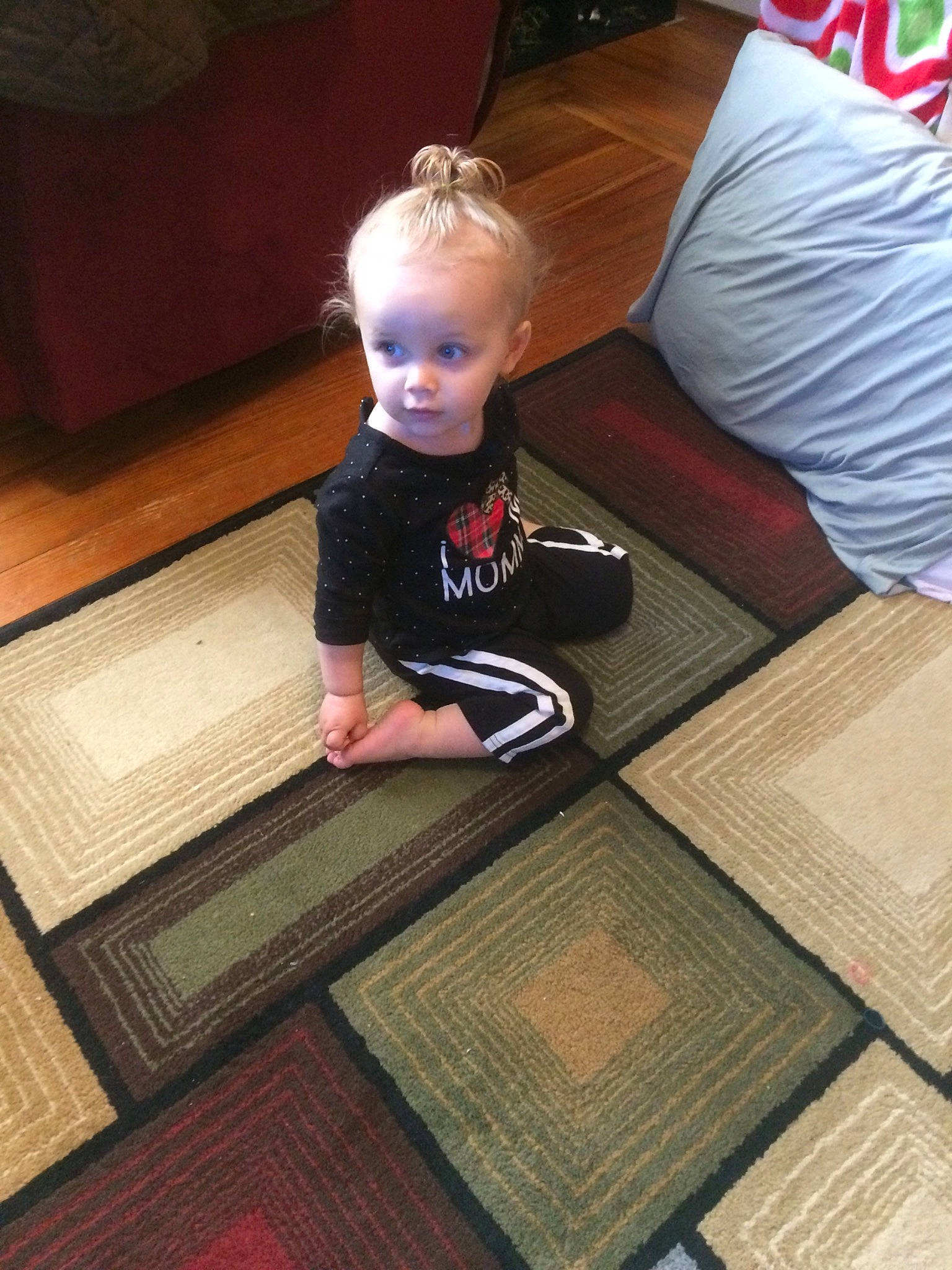 Paityn is registered to the contest to win money with this photo: carpet, child, floor, flooring, hardwood, laminate_flooring, person, play, sitting, toddler, wood, wood_flooring