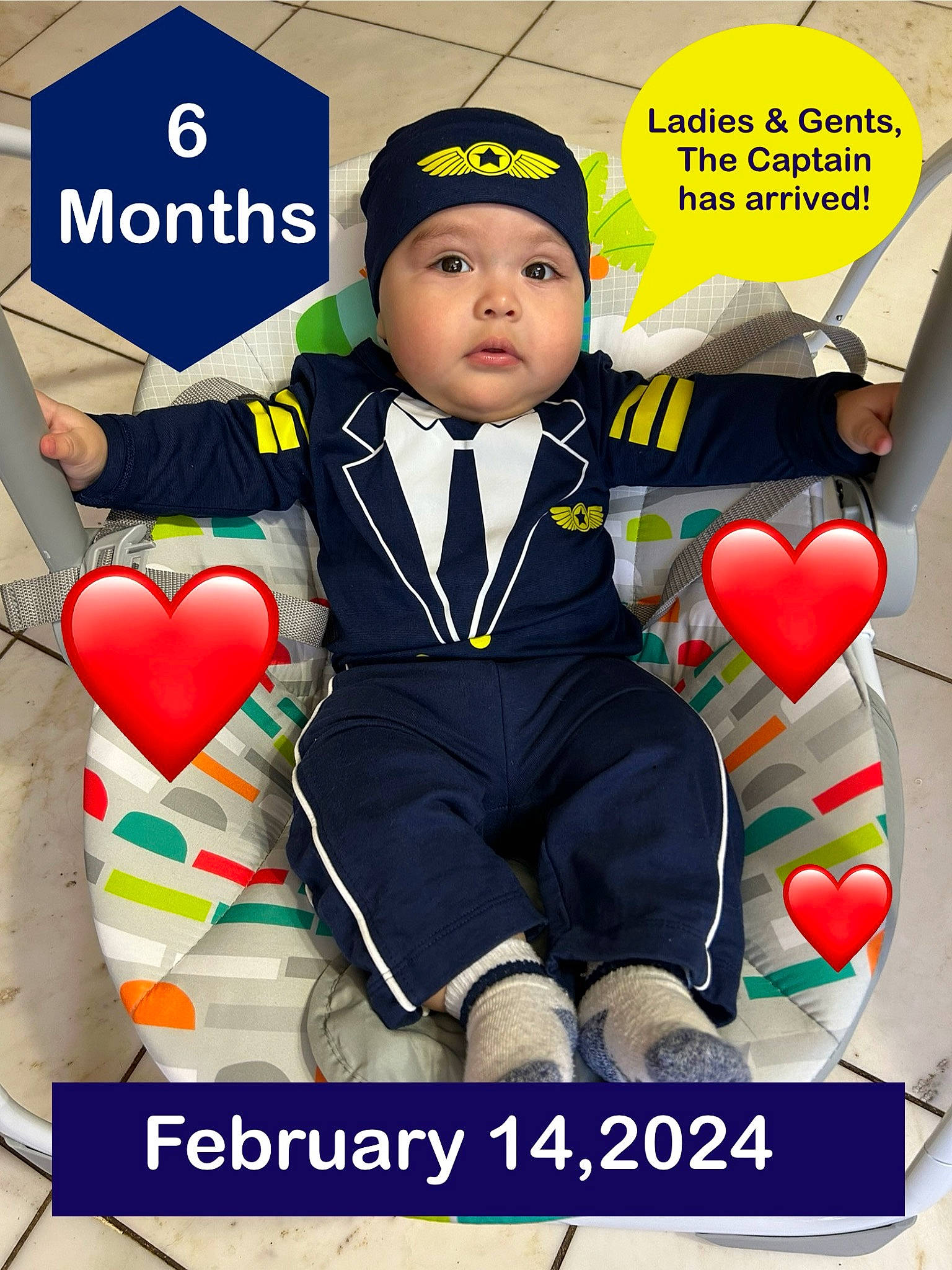Sean Andrés is registered to the contest to win money with this photo: advertising, baby, baby_toddler_clothing, bow_tie, cap, child, costume_hat, event, fashion_accessory, font, formal_wear, happy, headwear, logo, pattern, person, photo_caption, sitting, suit, toddler