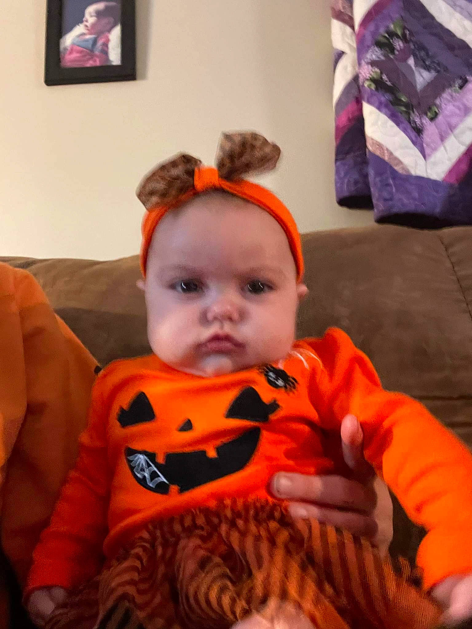 Kimberlynn joined the competition — help win amazing prizes! baby, baby_toddler_clothing, chair, cheek, chin, comfort, cool, happy, head, iris, mouth, nose, orange, person, picture_frame, room, sitting, sleeve, smile, textile