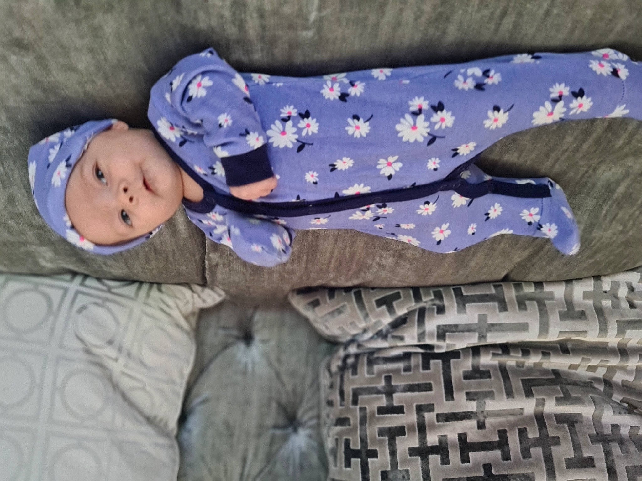 Alyssa joined the competition — help win amazing prizes! baby, baby_products, baby_sleeping, baby_toddler_clothing, child, comfort, dress, electric_blue, grey, headgear, headwear, human_body, linens, pattern, person, purple, sleeve, t_shirt, textile, toddler