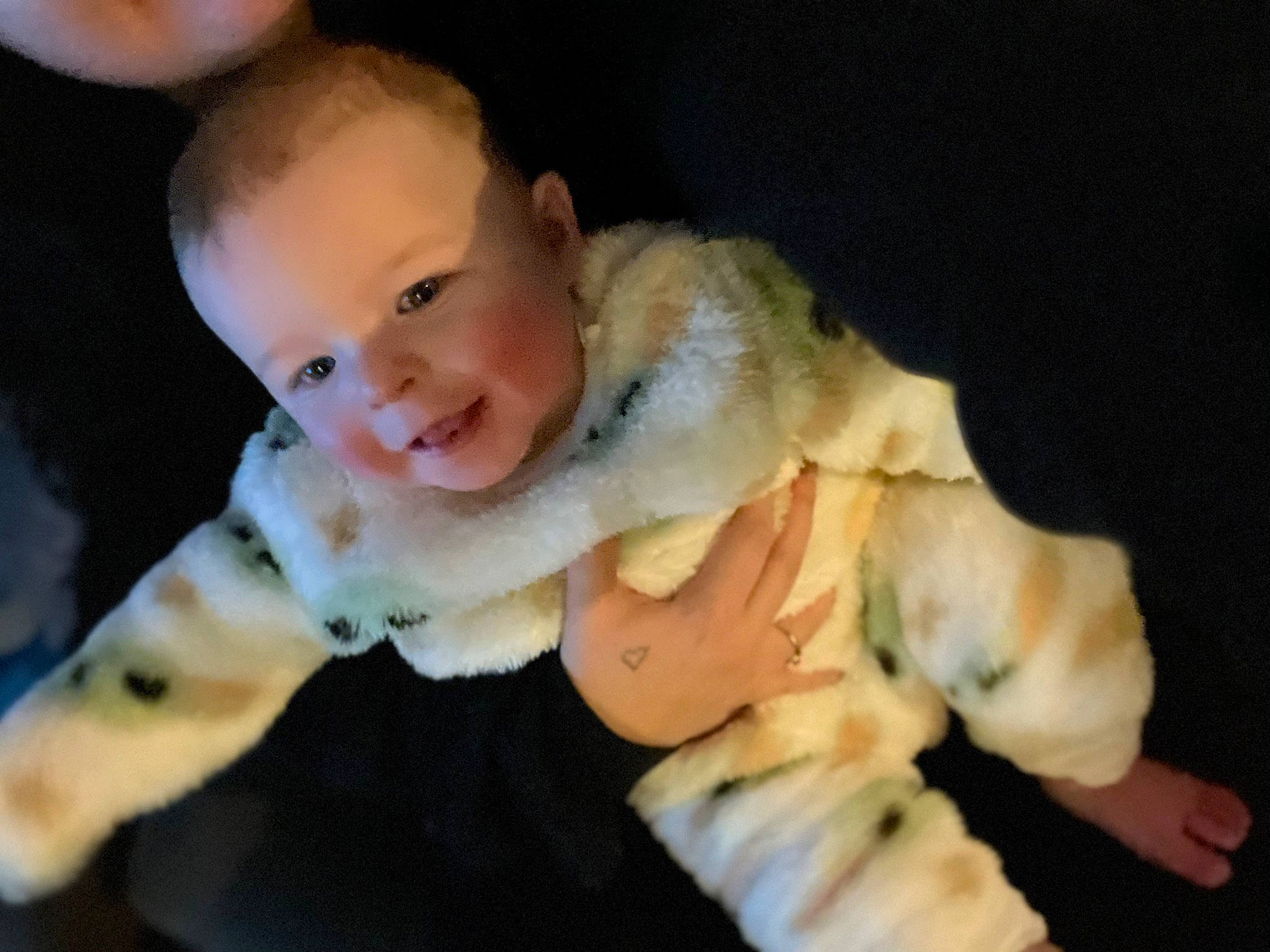 Bryson is registered to the contest to win money with this photo: baby, baby_toddler_clothing, carnivore, cheek, child, companion_dog, dog_breed, fawn, felidae, flash_photography, fun, fur, fur_clothing, happy, nose, person, sitting, skin, smile, sporting_group