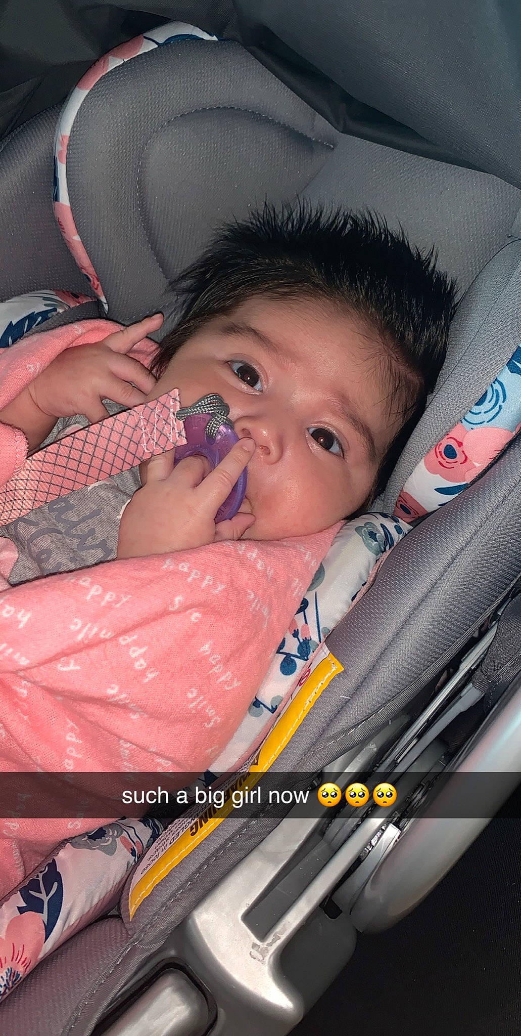 Isabella is registered to the contest to win money with this photo: baby, car_seat, cheek, child, eye, lip, mouth, nose, person, product, skin, toddler