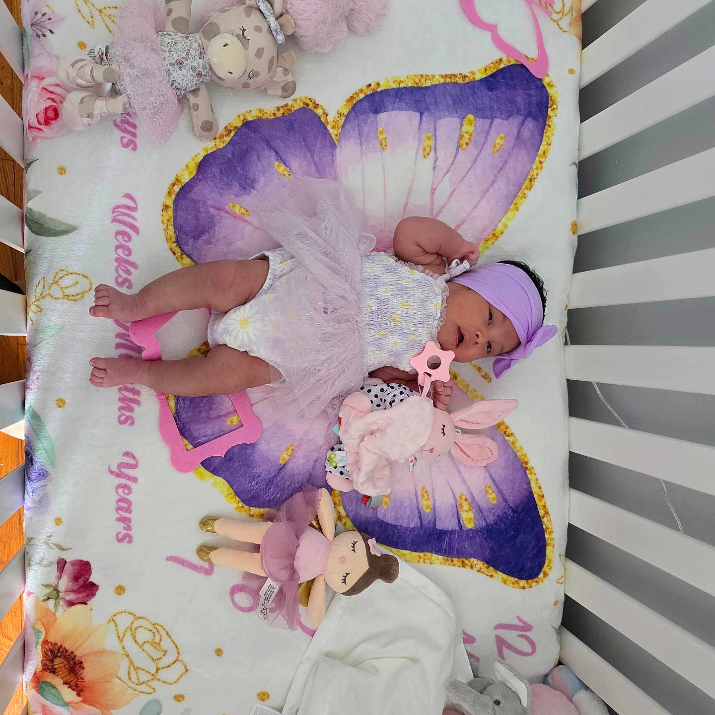 Greeicy joined the competition — help win amazing prizes! baby, blanket, butterfly, child, crib, cute, decorative, floral, headband, infant, lying_down, newborn, pink, purple, sleepwear, soft_toys, stuffed_animals, toy, tutu, white