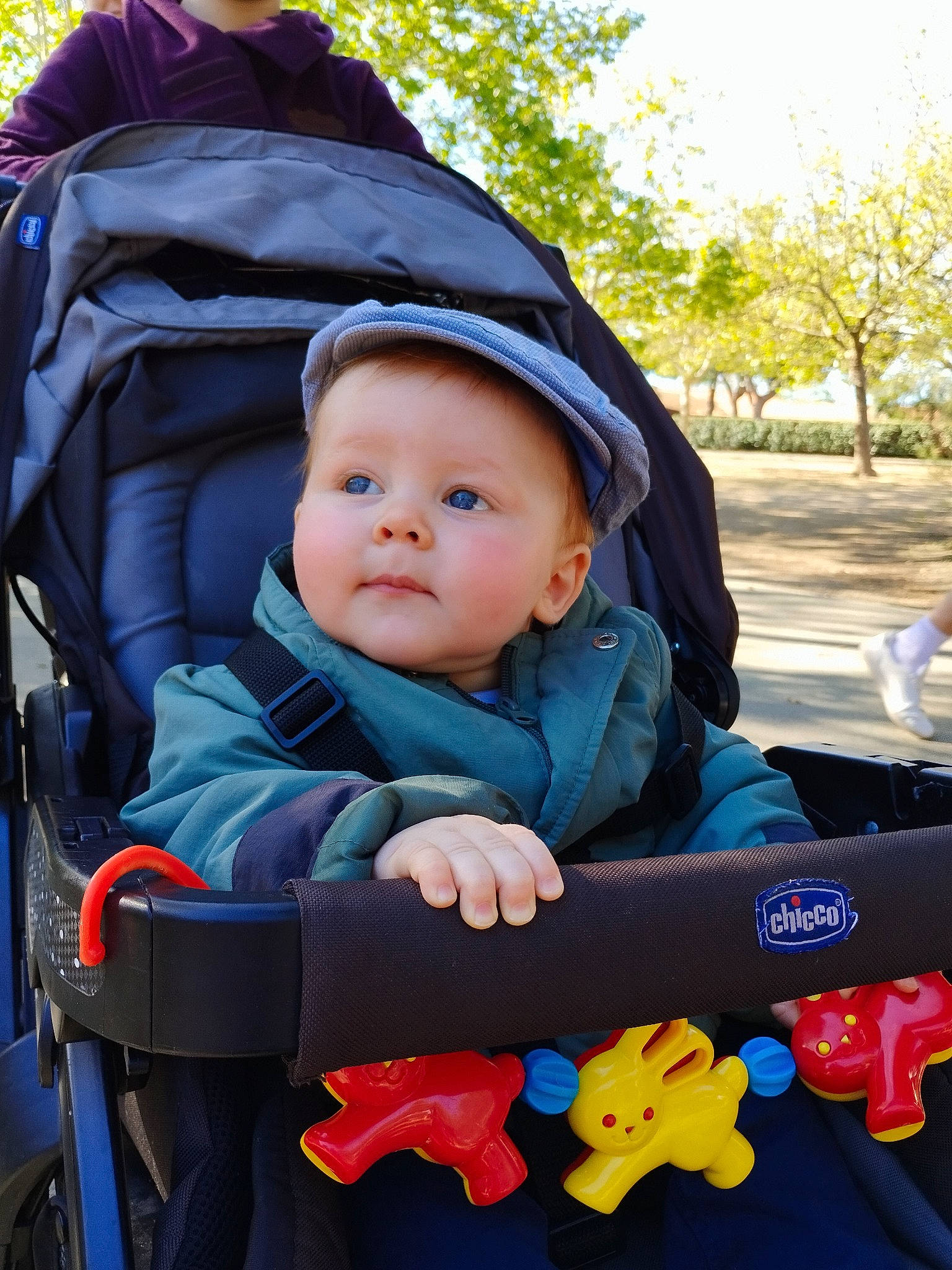 Marceau participe au concours pour gagner de l'argent avec cette photo : baby, baby_carriage, baby_products, baby_safety, baby_toddler_clothing, child, comfort, electric_blue, fun, game_controller, grass, leisure, person, plant, product, recreation, sitting, toddler, toy, travel