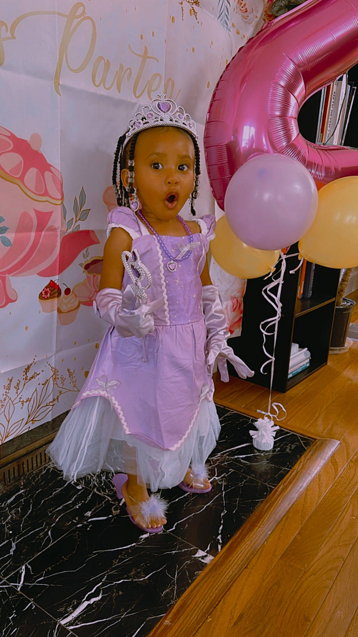 Kosmic is registered to the contest to win money with this photo: baby_toddler_clothing, balloon, child, costume, doll, dress, event, fashion_accessory, fashion_design, fun, happy, headpiece, magenta, party, party_supply, peach, person, pink, surprise, toddler