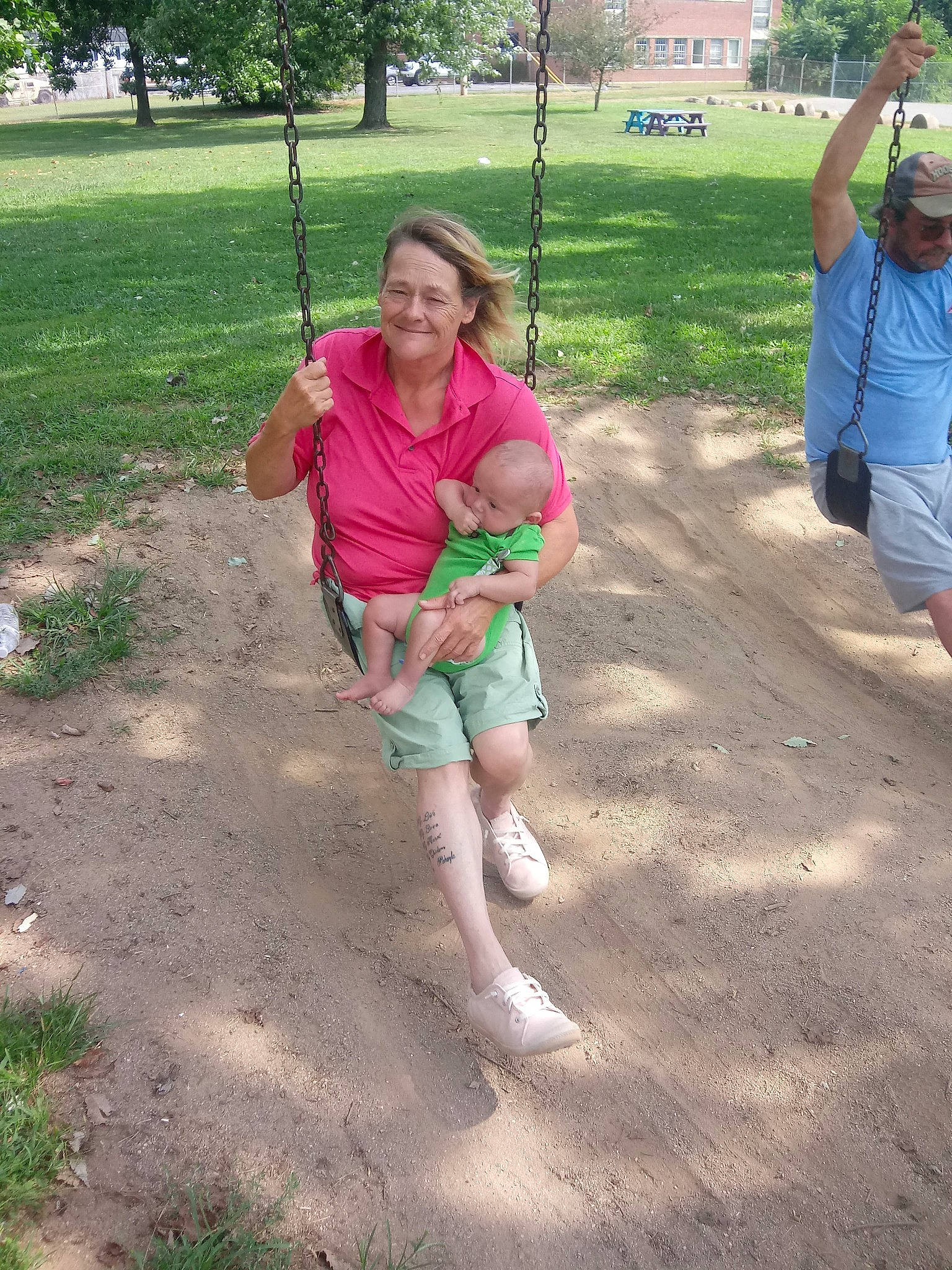 Hunter joined the competition — help win amazing prizes! fun, joy, outdoor_play_equipment, person, play, public_space, soil, swing, tree