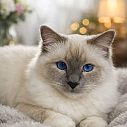 Aston participe au concours pour gagner de l'argent avec cette photo : blanket, blue_eyes, bokeh, cat, close_up, cute, ears, flowers, fluffy, fur, home_decor, indoor, lamp, nose, paws, pet, portrait, relaxed, soft_texture, whiskers