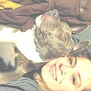 Klover Leah is registered to the contest to win money with this photo: animal, bodypart, bulldog, canine, clothing, coat, dog, face, head, hound, jacket, mouth, person, pet, photography, pitbull, portrait, puppy, selfie, teeth