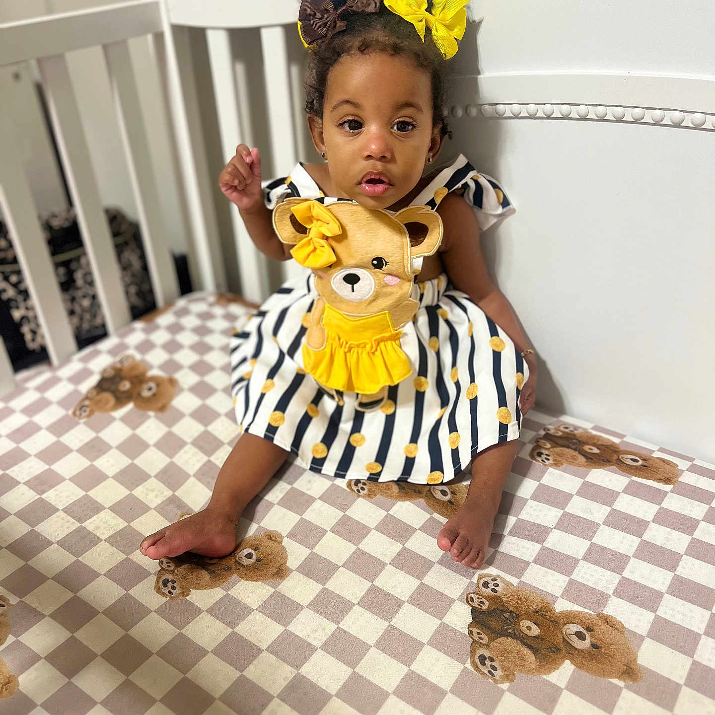 Lavaeh joined the competition — help win amazing prizes! bodypart, child, clothing, crib, cushion, dress, face, female, finger, furniture, girl, head, homedecor, indoors, infantbed, person, photography, portrait, sitting, toy