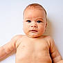 baby, infant, child, skin, blue_eyes, chubby, cute, portrait, lying_down, naked_torso, soft_lighting, white_background, closeup, human, young, expression, face, head, arms, body