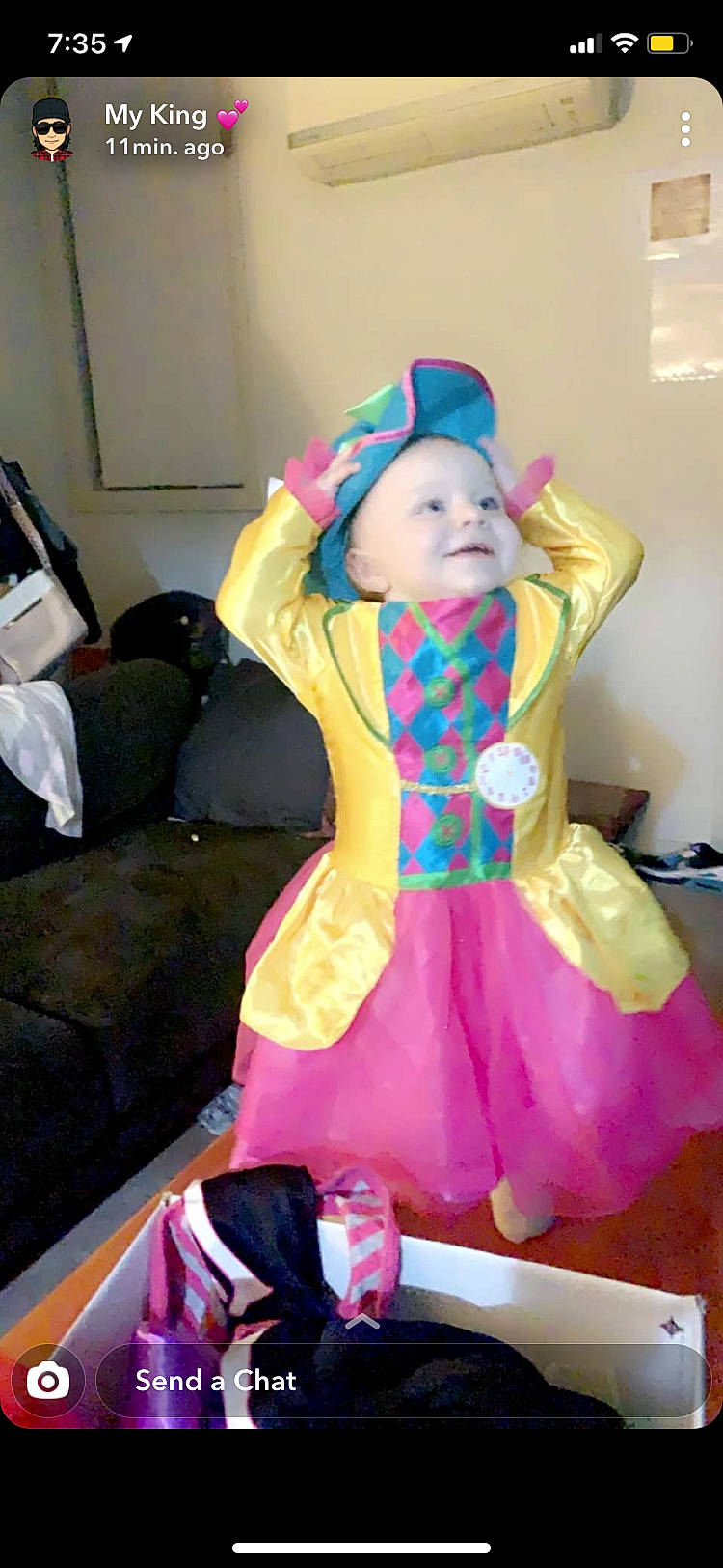 Kalina-rose joined the competition — help win amazing prizes! baby, baby_toddler_clothing, child, christmas_eve, costume, costume_hat, dress, event, fictional_character, fun, happy, hat, holiday, magenta, peach, person, pink, purple, room, sitting