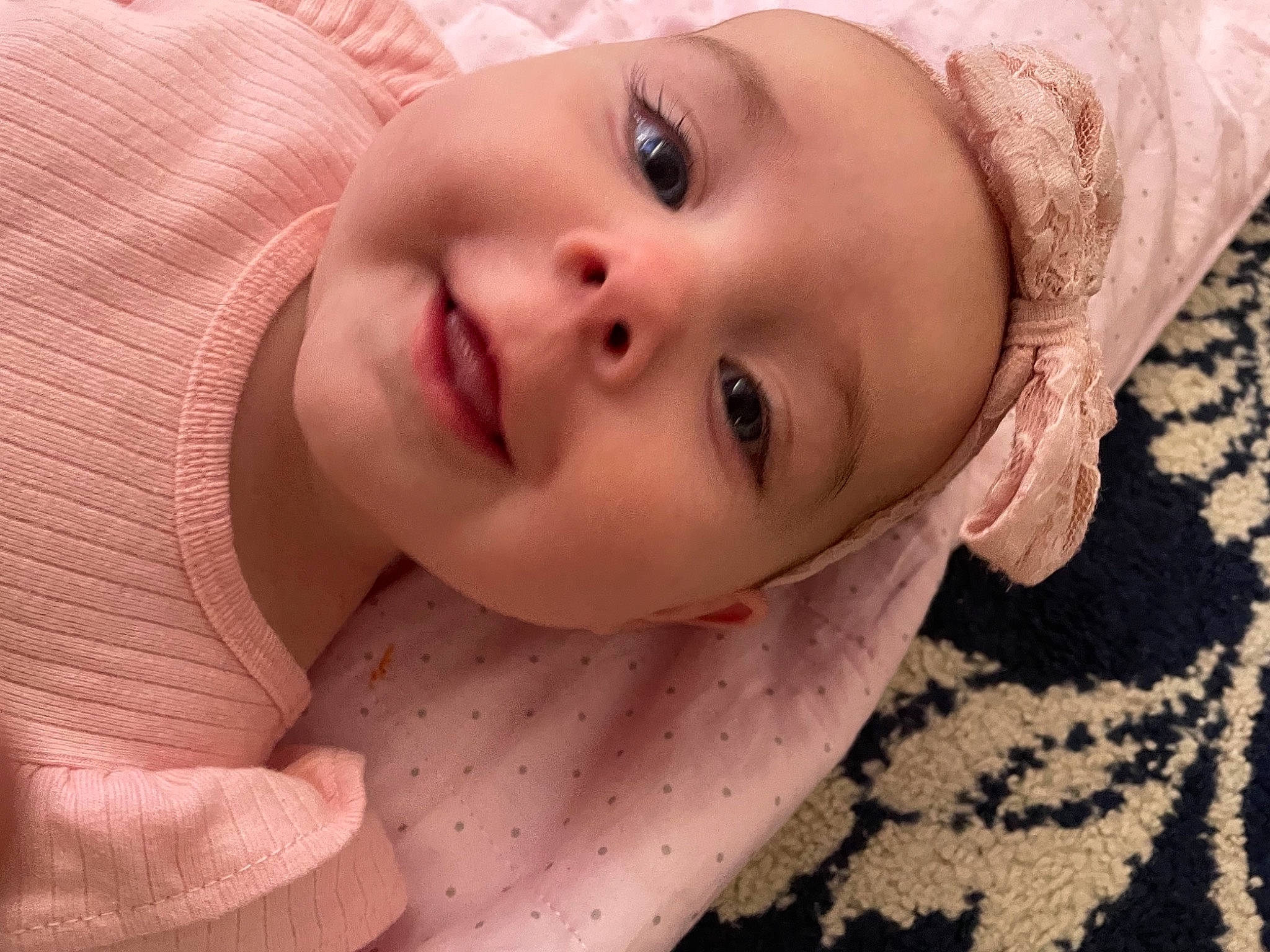 Savannah is registered to the contest to win money with this photo: baby, baby_toddler_clothing, cheek, child, comfort, eye, eyebrow, eyelash, fun, happy, headgear, headwear, iris, lip, nose, pattern, person, portrait_photography, skin, toddler