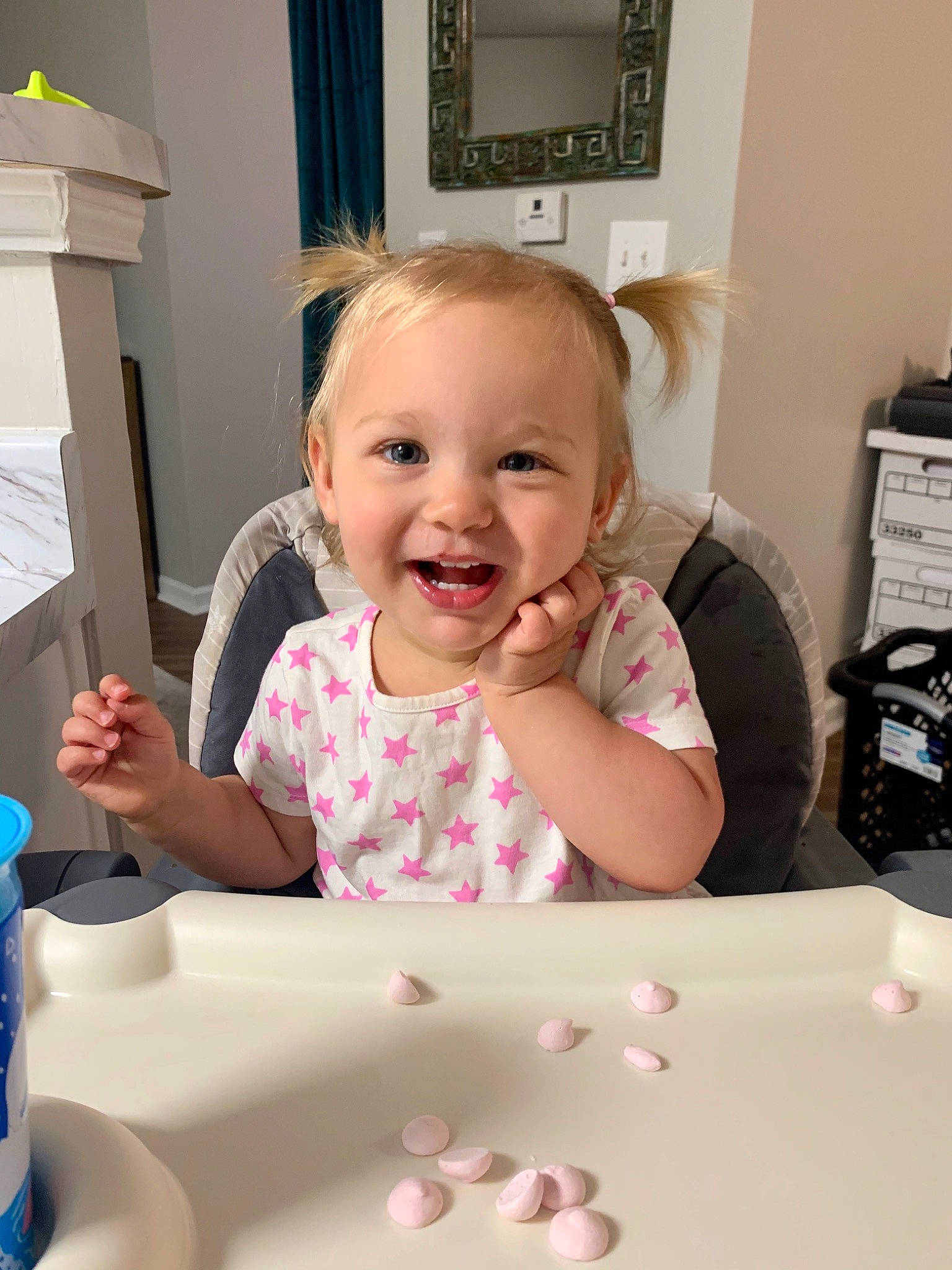 Jacqueline is registered to the contest to win money with this photo: baby, cheek, child, eating, face, finger, food, head, joy, person, play, skin, smile, toddler