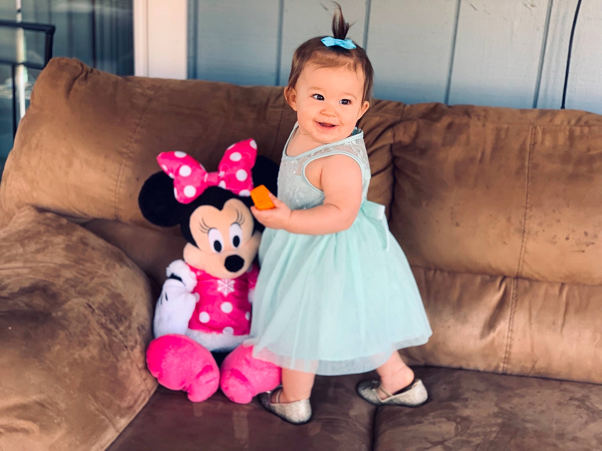 Jane is registered to the contest to win money with this photo: child, day, fun, girl, happiness, infant, joy, person, pink, play, product, skin, smile, stuffed_toy, textile, toddler, toy