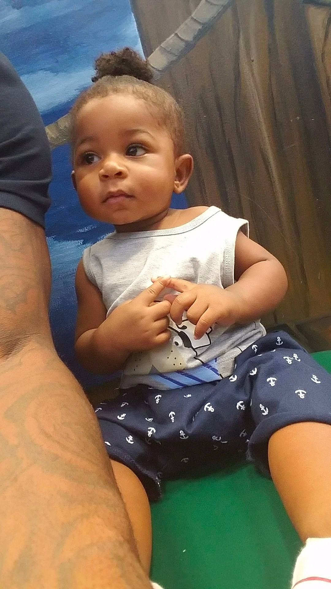 Damion is registered to the contest to win money with this photo: abdomen, arm, baby, cheek, child, finger, leg, person, thigh, toddler