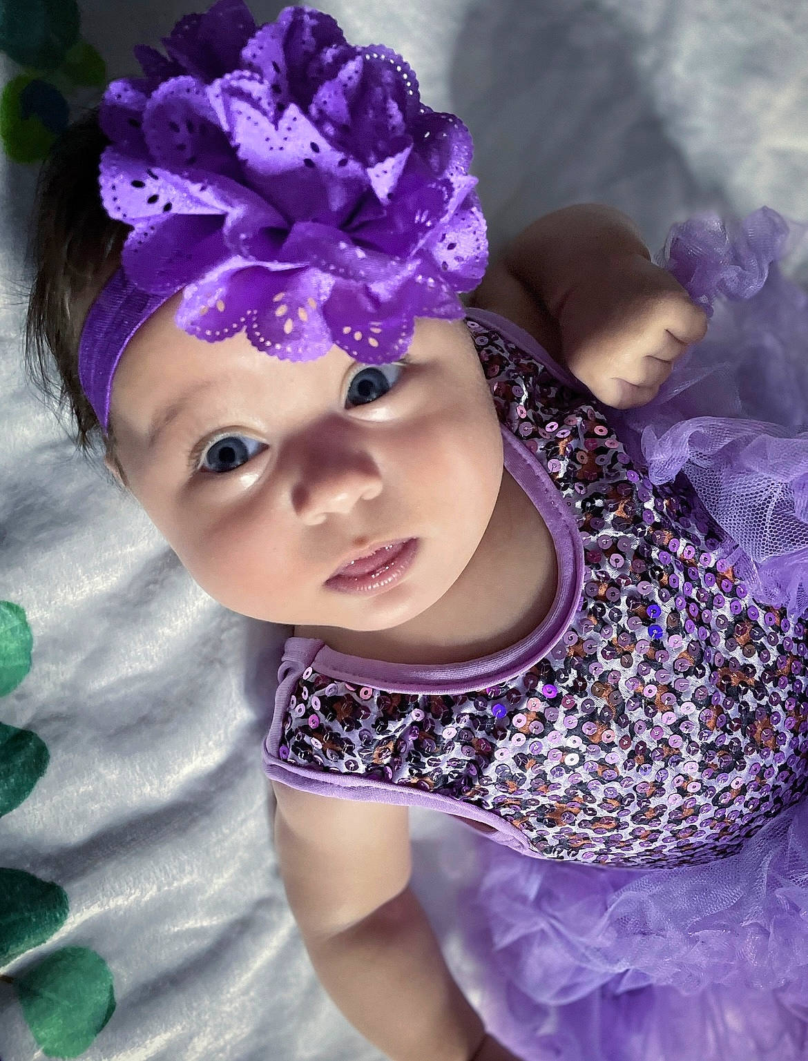 Freya is registered to the contest to win money with this photo: baby_toddler_clothing, child, costume, electric_blue, event, eye, face, fun, hair_accessory, happy, head, headgear, headpiece, headwear, iris, magenta, person, petal, pink, purple