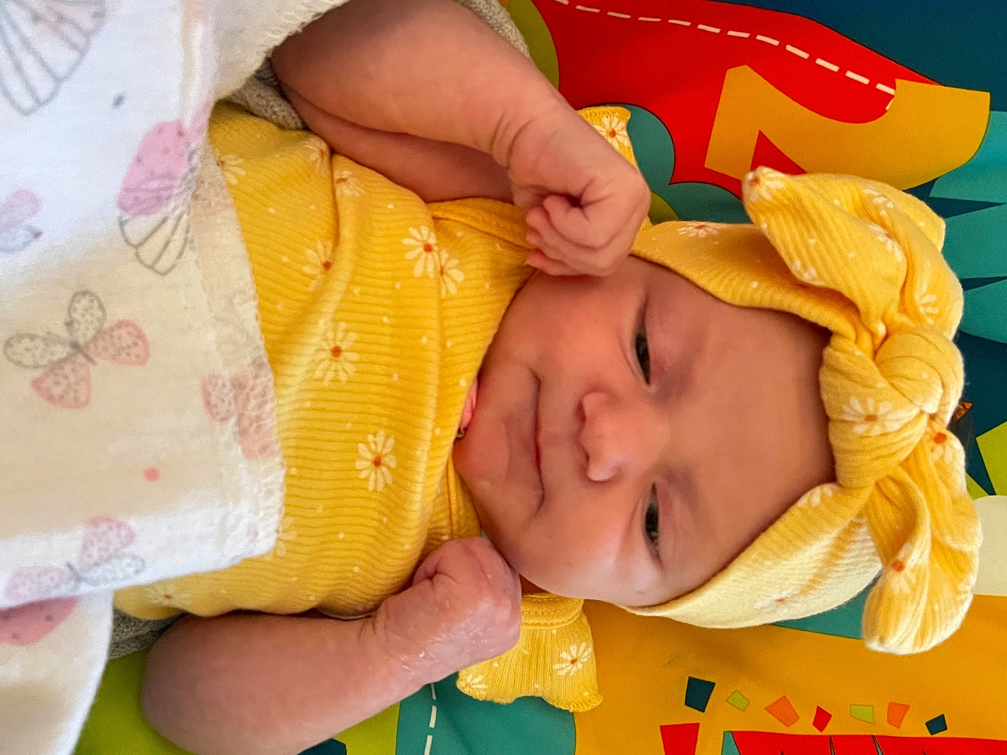 Marlee-rae joined the competition — help win amazing prizes! baby, baby_products, baby_toddler_clothing, cheek, child, finger, fun, hand, happy, headwear, iris, nail, nose, orange, pattern, person, pink, skin, smile, thumb