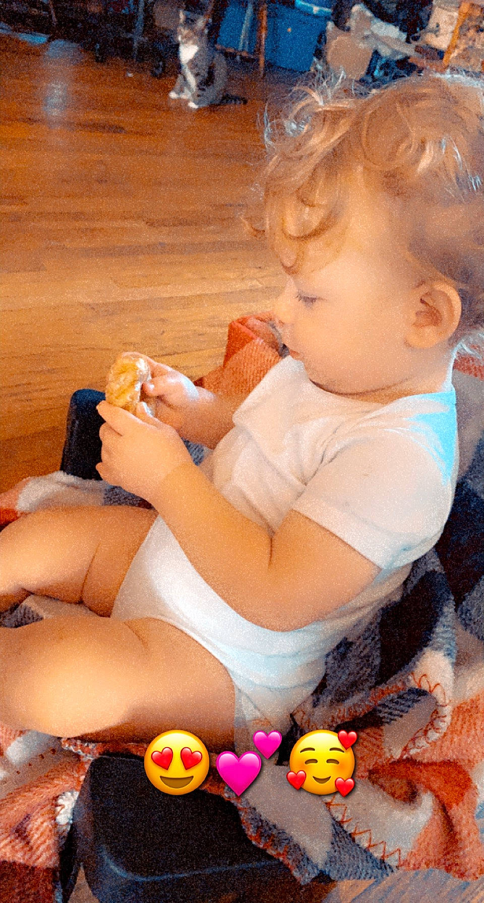 Branson is registered to the contest to win money with this photo: baby, baby_toddler_clothing, finger, fun, happy, human_body, human_leg, knee, lap, leg, mouth, nail, orange, person, shorts, skin, thigh, thumb, toddler, toy
