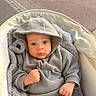 Jamesy a rejoint le concours — aidez-le/la à gagner de superbes lots ! baby, blanket, casual, child, clothing, cozy, cute, expression, face, hand, hood, hoodie, infant, outdoor, person, portrait, sitting, stroller, warm, young