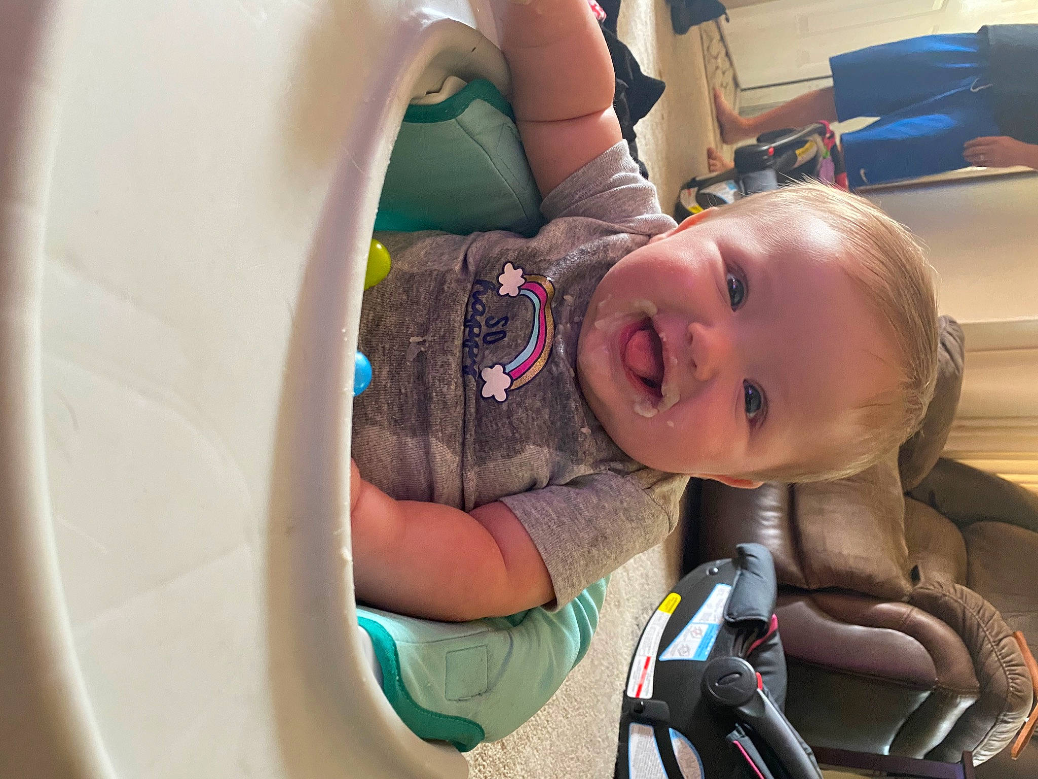 Callie is registered to the contest to win money with this photo: baby, baby_in_car_seat, baby_products, car_seat, child, fun, mouth, person, product, smile, toddler