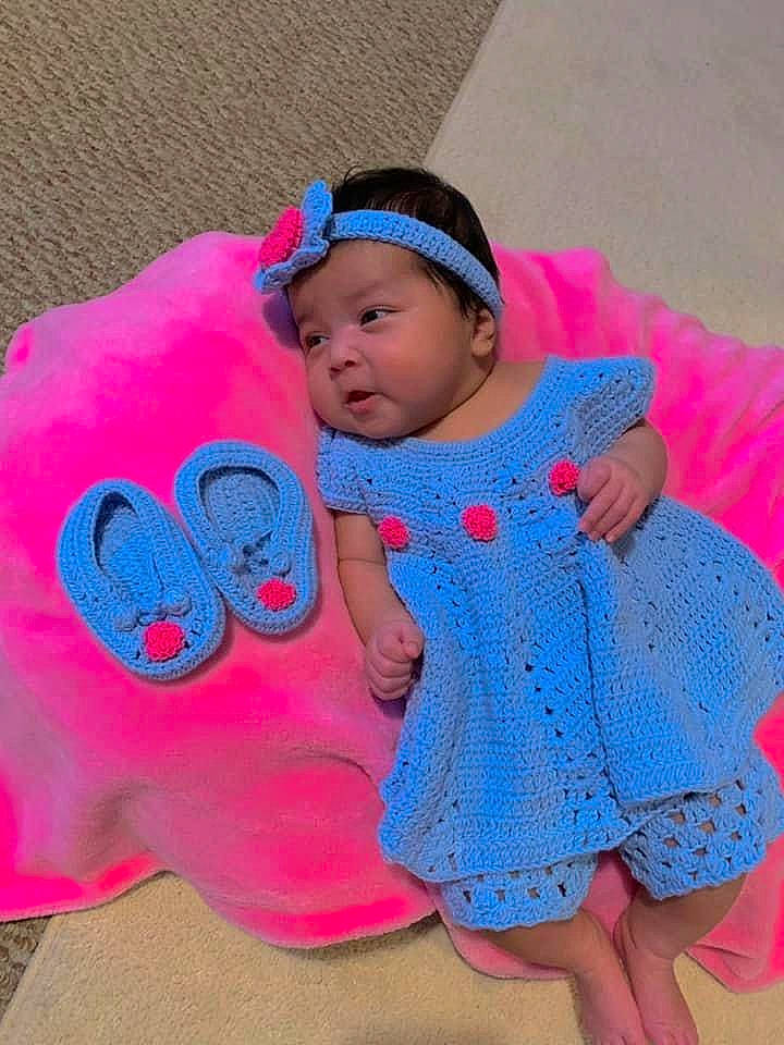 Julianne joined the competition — help win amazing prizes! arthropod, baby, baby_products, baby_toddler_clothing, bonnet, child, costume_accessory, creative_arts, headgear, headwear, hood, insect, invertebrate, knitting, person, pink, pollinator, sleeve, textile, toddler