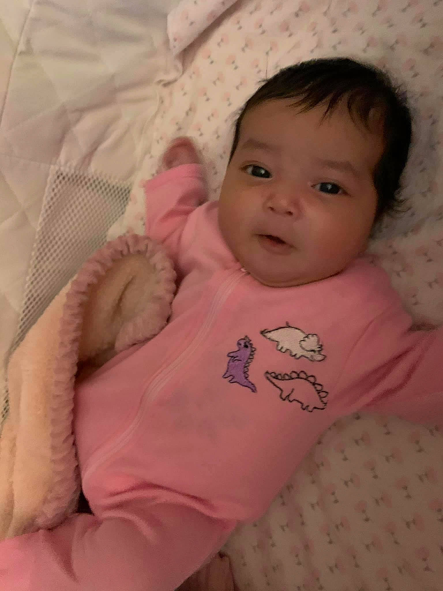 Julianne joined the competition — help win amazing prizes! baby, baby_products, baby_safety, baby_toddler_clothing, cheek, child, comfort, linens, nightwear, person, pink, skin, sleeve, textile, toddler