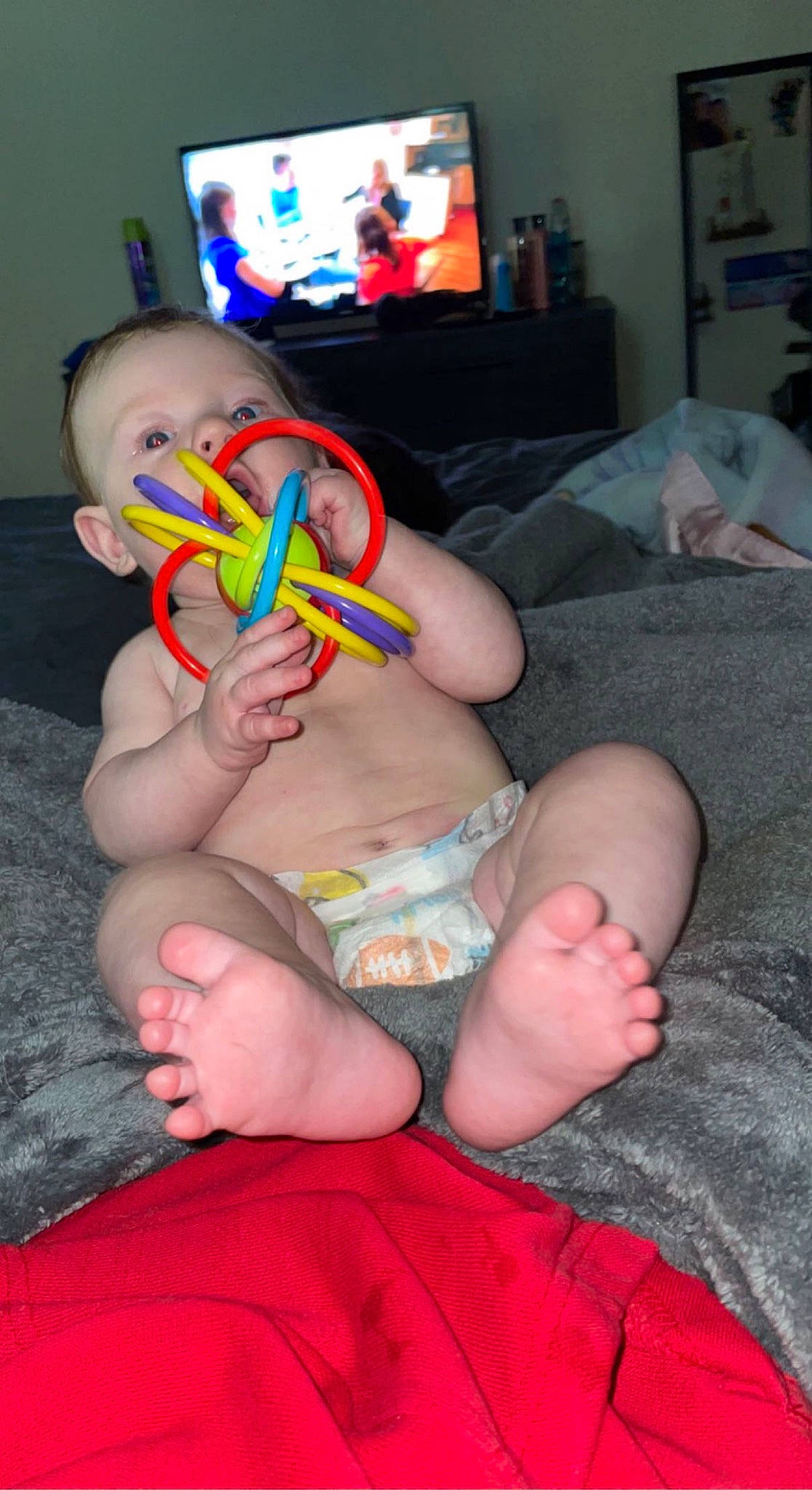 Huxley joined the competition — help win amazing prizes! abdomen, barefoot, chest, comfort, diaper, finger, fun, glasses, human_body, knee, lap, leg, mouth, nail, person, pink, skin, stomach, thigh, thumb