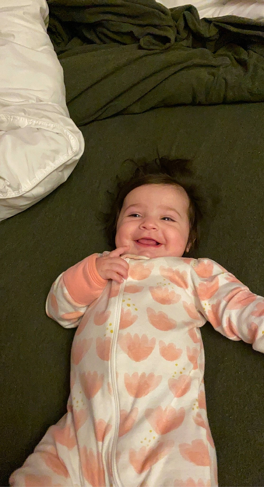 Baylor joined the competition — help win amazing prizes! art, baby, baby_toddler_clothing, bedding, cheek, child, comfort, fun, happy, joy, linens, nose, pattern, peach, person, room, sitting, skin, sleeve, smile